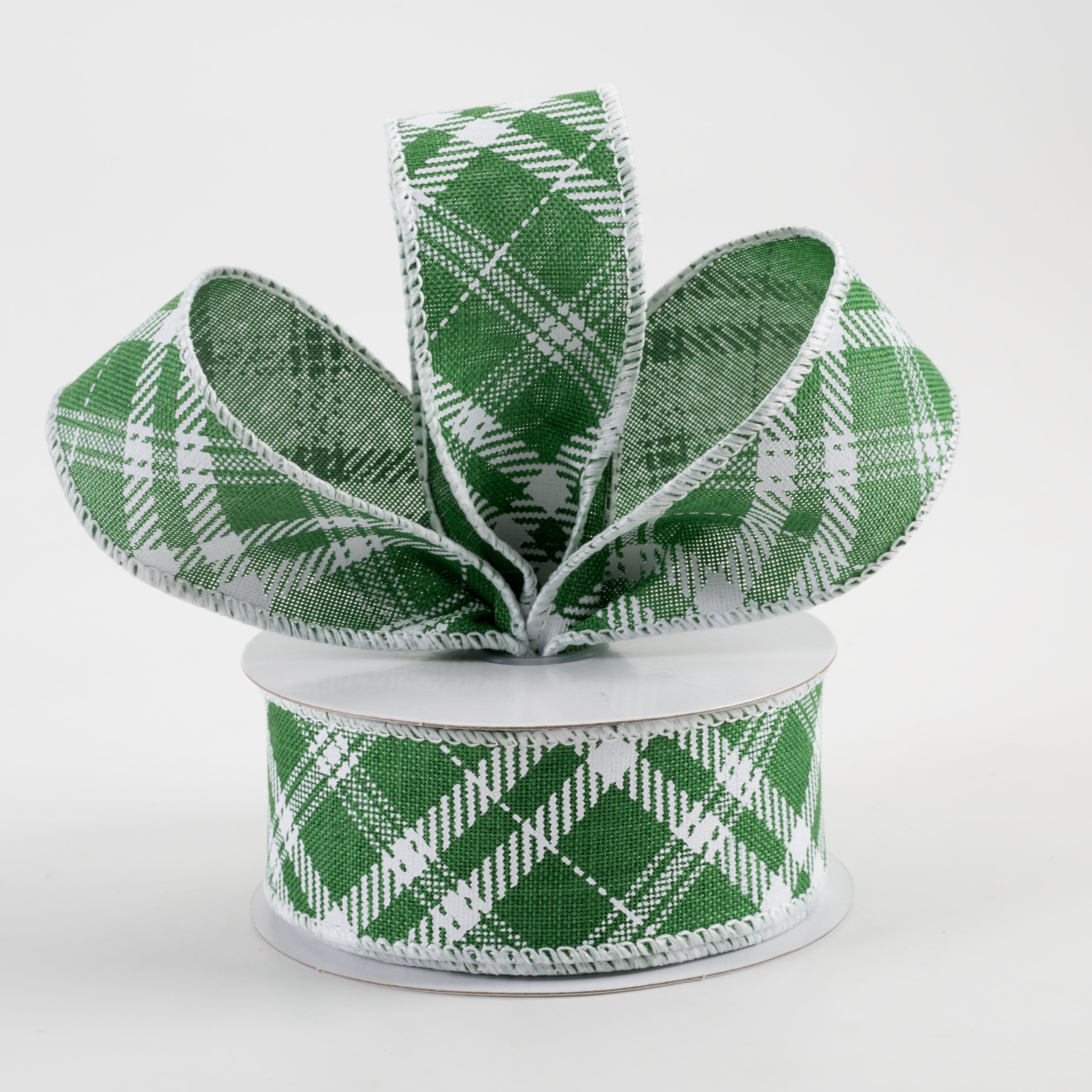 1.5 Inch Linen Hazel Diagonal Plaid Ribbon - Green (10 Yards) for Gift Wrapping, DIY Crafts, Scrapbooking & Home Decor