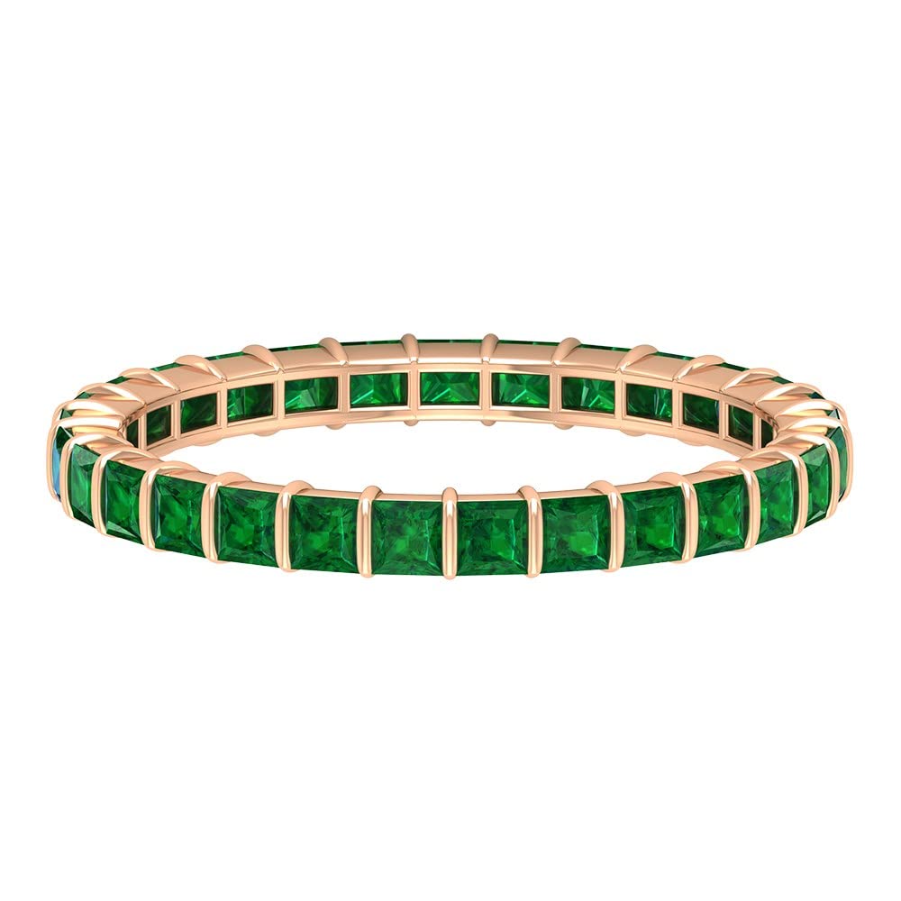 1.25 CT Princess Cut Emerald Eternity Ring in 14K Solid Gold - May Birthstone Jewelry for Anniversary, Wedding & Special Occasions