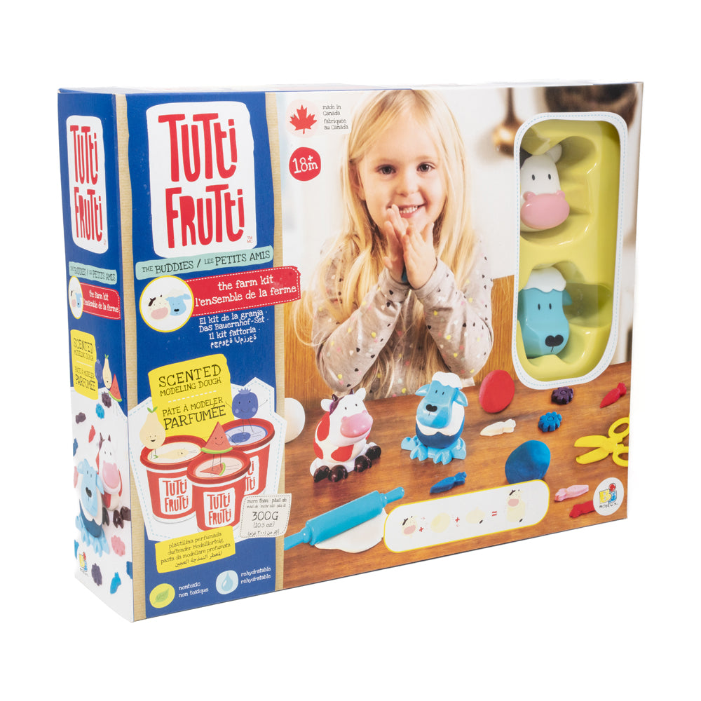 Bojeux Tutti Frutti Farm Themed Scented Modeling Dough Kit - Non-Toxic Play Dough for Kids, 6 Vibrant Colors with Fruity Scents - Perfect for Sensory Play, Creative Learning & Farm Animal Themed Activities