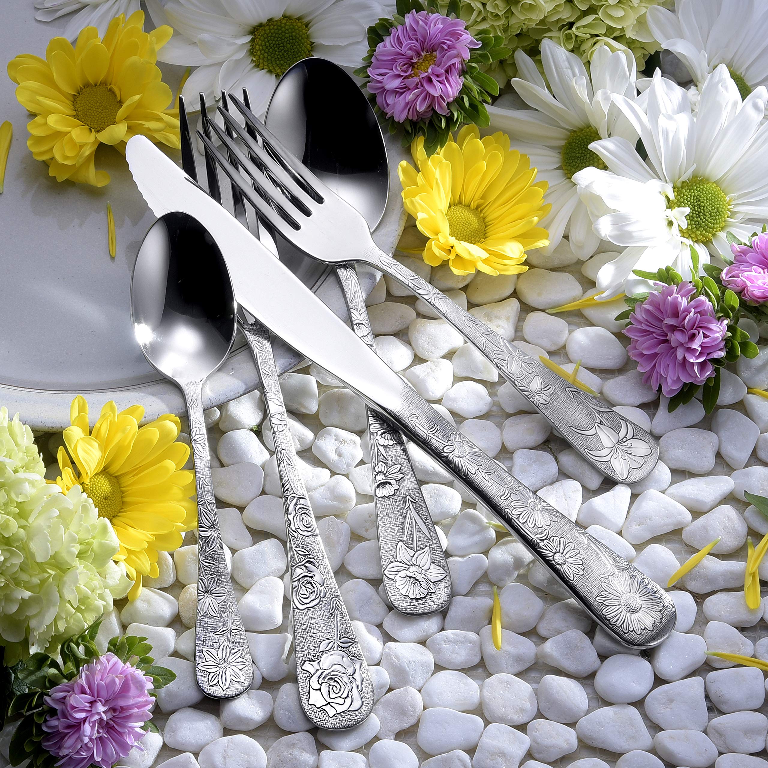 Liberty Tabletop American Garden 65-Piece Dinnerware Set - Service for 12 with Serving Pieces - Premium Stainless Steel Flatware Made in USA - Perfect for Family Dinners, Holiday Entertaining & Special Occasions