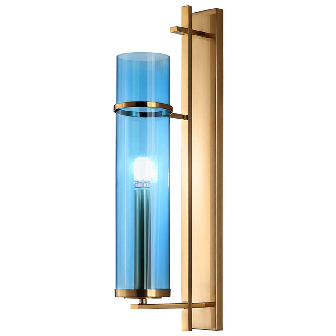 Modern Gold Wall Sconce Lighting with Blue Long Tube Glass Shade - Luxury Wall Mounted Lamp for Bedroom, Living Room & Hallway Decor | Elegant Ambient Lighting for Home Interior Design