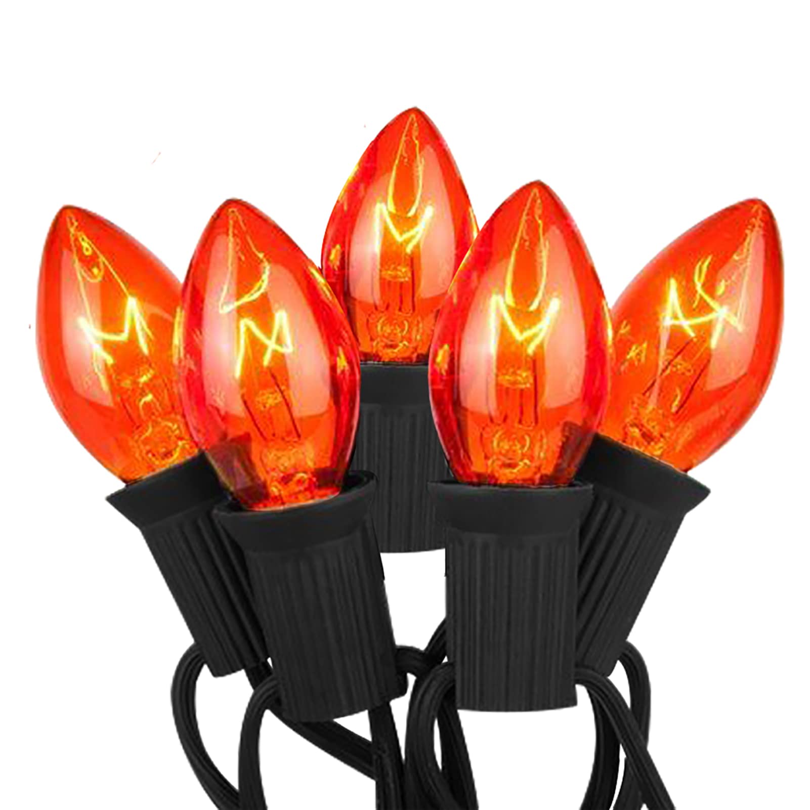 25Ft C7 Halloween Orange String Lights with 27 Clear Orange Bulbs - Outdoor Vintage Christmas Lights for Roofline, Patio, Cafe & Halloween Party Decor (Black Wire) - Perfect for Halloween Decorations, Christmas Lighting, and Year-Round Outdoor Ambiance