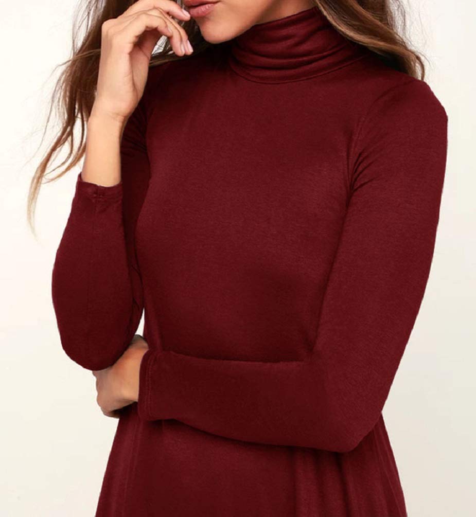 Women's Long Sleeve Turtleneck Casual Loose T-Shirt Dress - Comfortable Stretchy Soft Fabric for Everyday Wear, Work, and Weekend Outings