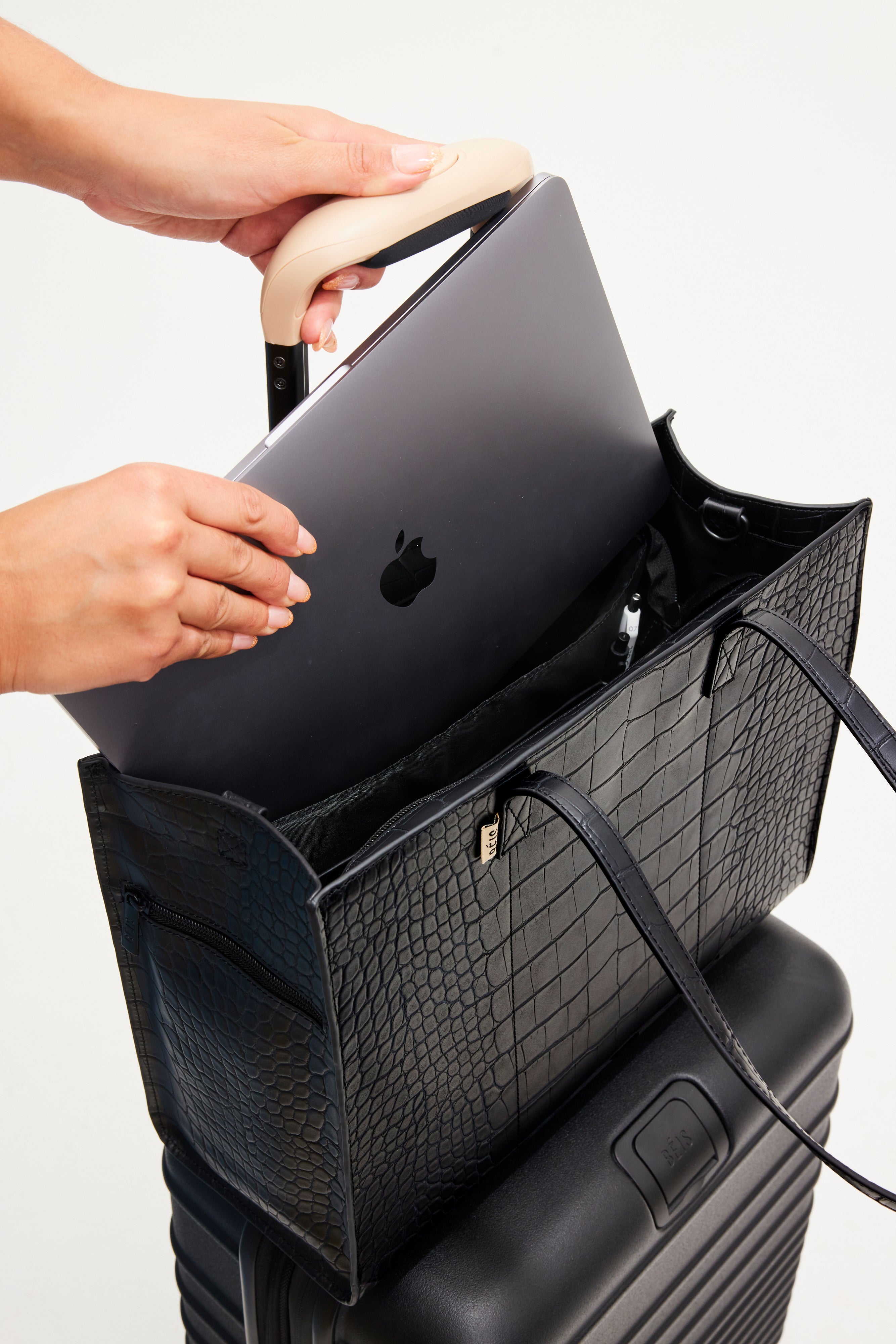 Premium Black Crocodile Embossed Leather Work Tote Bag for Women - Stylish & Durable Office Bag, Professional Laptop Tote for Business, Commute & Travel