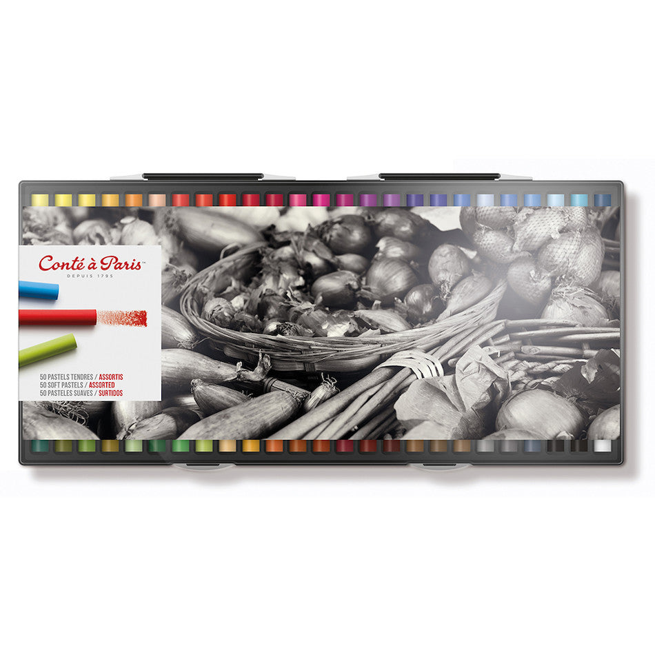 Conté à Paris Soft Pastel Set - 50 Assorted Colors for Artists & Sketching - Perfect for Drawing, Blending & Shading Techniques