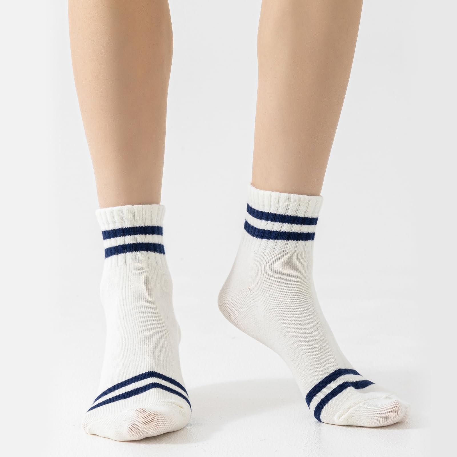 Women's Novelty Striped Retro Mini Crew Socks - Sporty Casual Cotton Ankle Socks for Running, Workout & Everyday Wear | Trendy Retro Style Fashion Socks