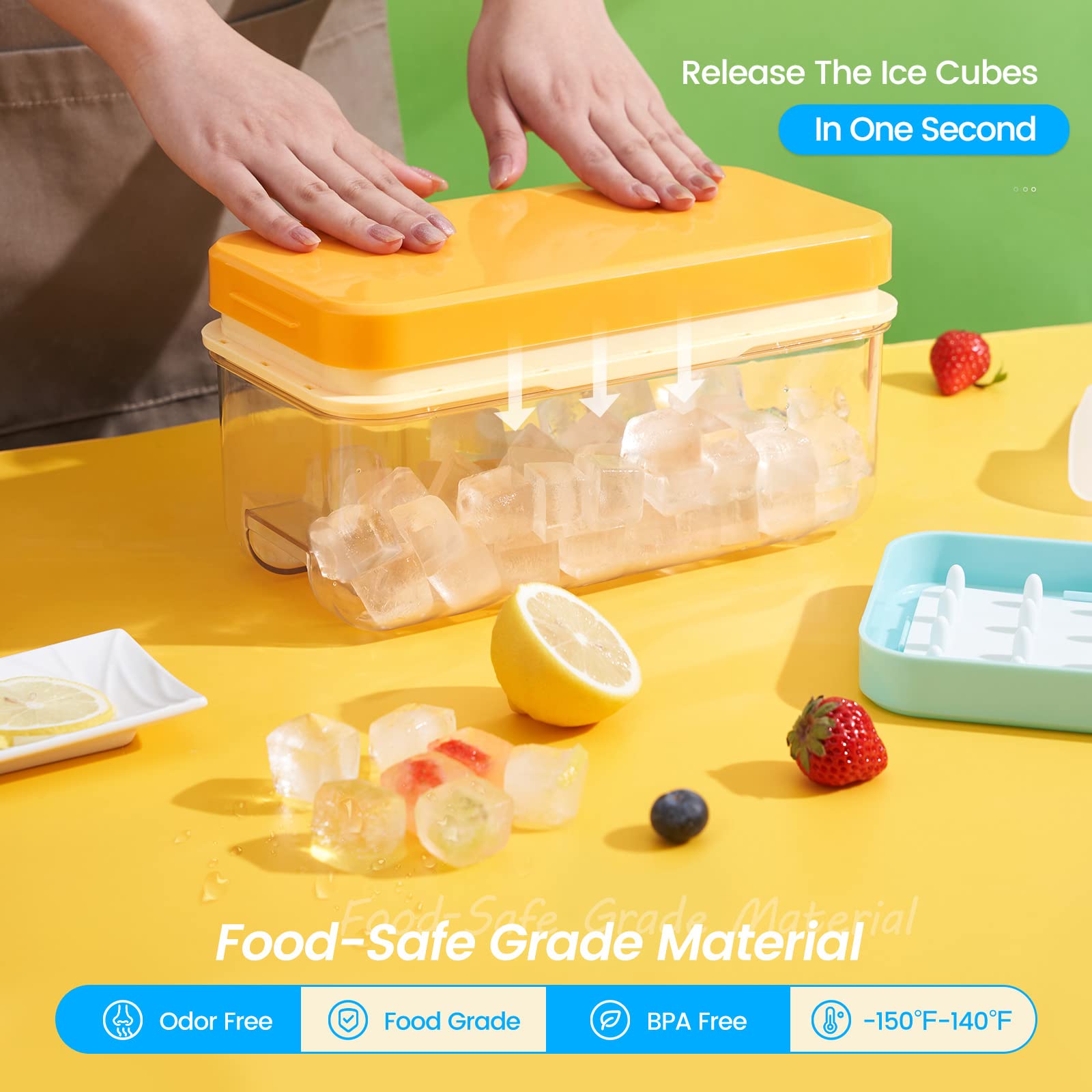 PHINOX Ice Cube Tray with Lid & Storage Bin - 2 Pack Flexible Silicone Freezer Trays Makes 64 Perfect Cubes for Cocktails, Whiskey, Coffee - BPA Free Ice Maker with Scoop & Cover for Home Bars, Parties & Everyday Use