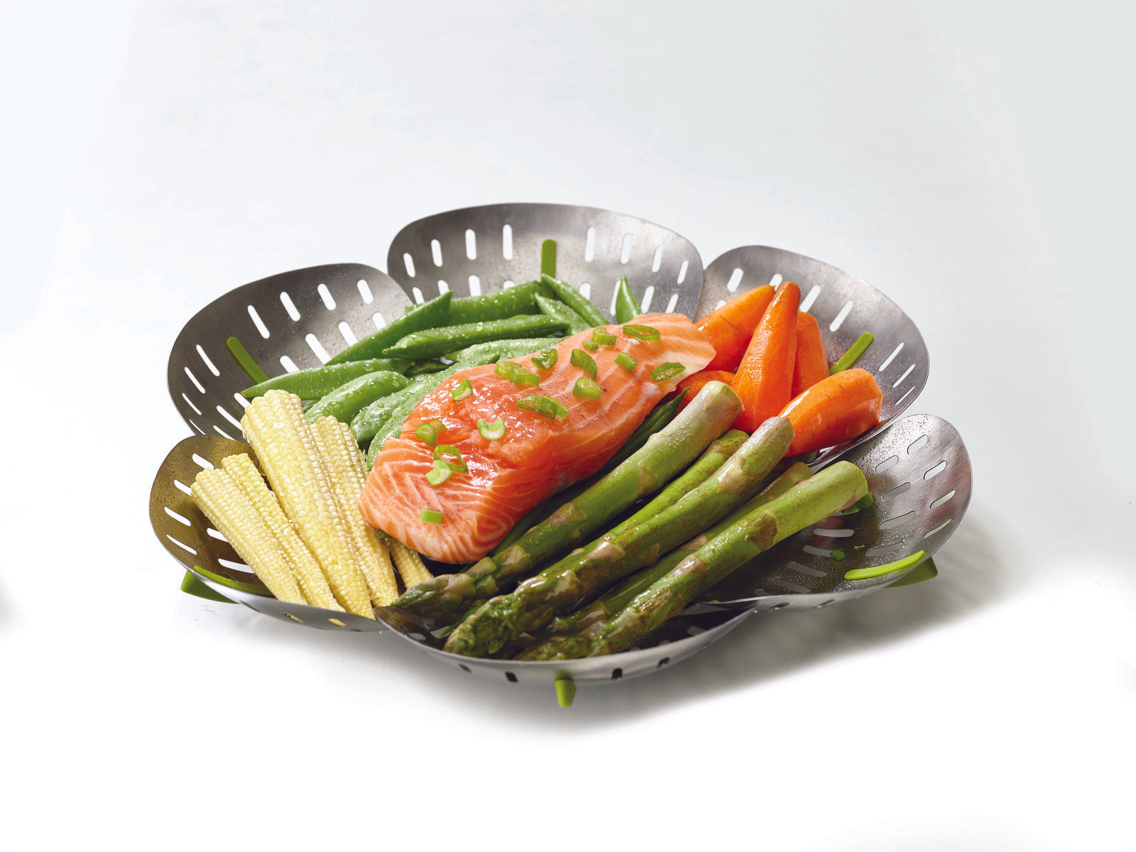 Bloom Folding Steamer Basket for Vegetables & Dumplings - Stainless Steel Collapsible Food Steamer for Healthy Cooking - Perfect for Stovetop, Instant Pot & Microwave Use