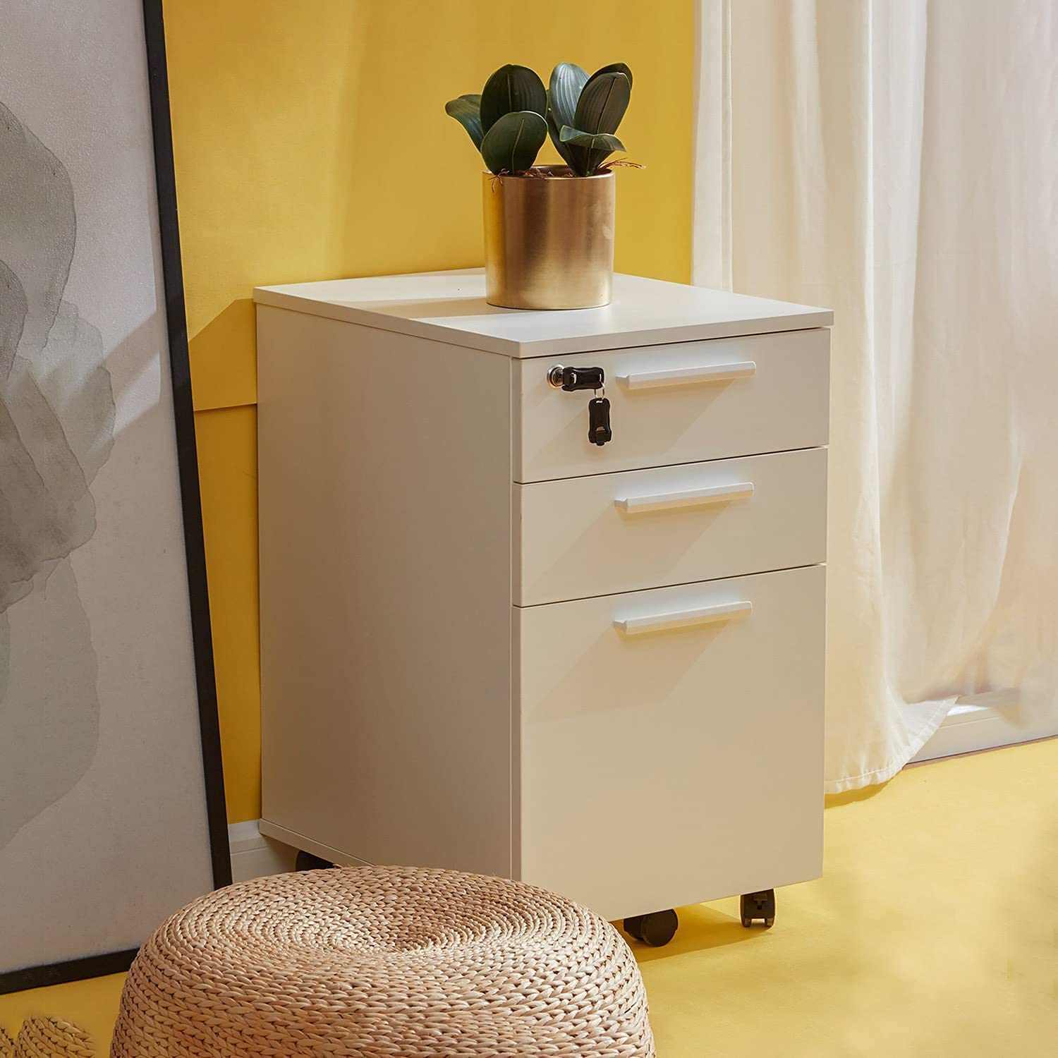 3-Drawer Locking File Cabinet for Office - Vertical Under Desk Storage Organizer, White - Perfect for Home Office, Small Business & Workspace Organization