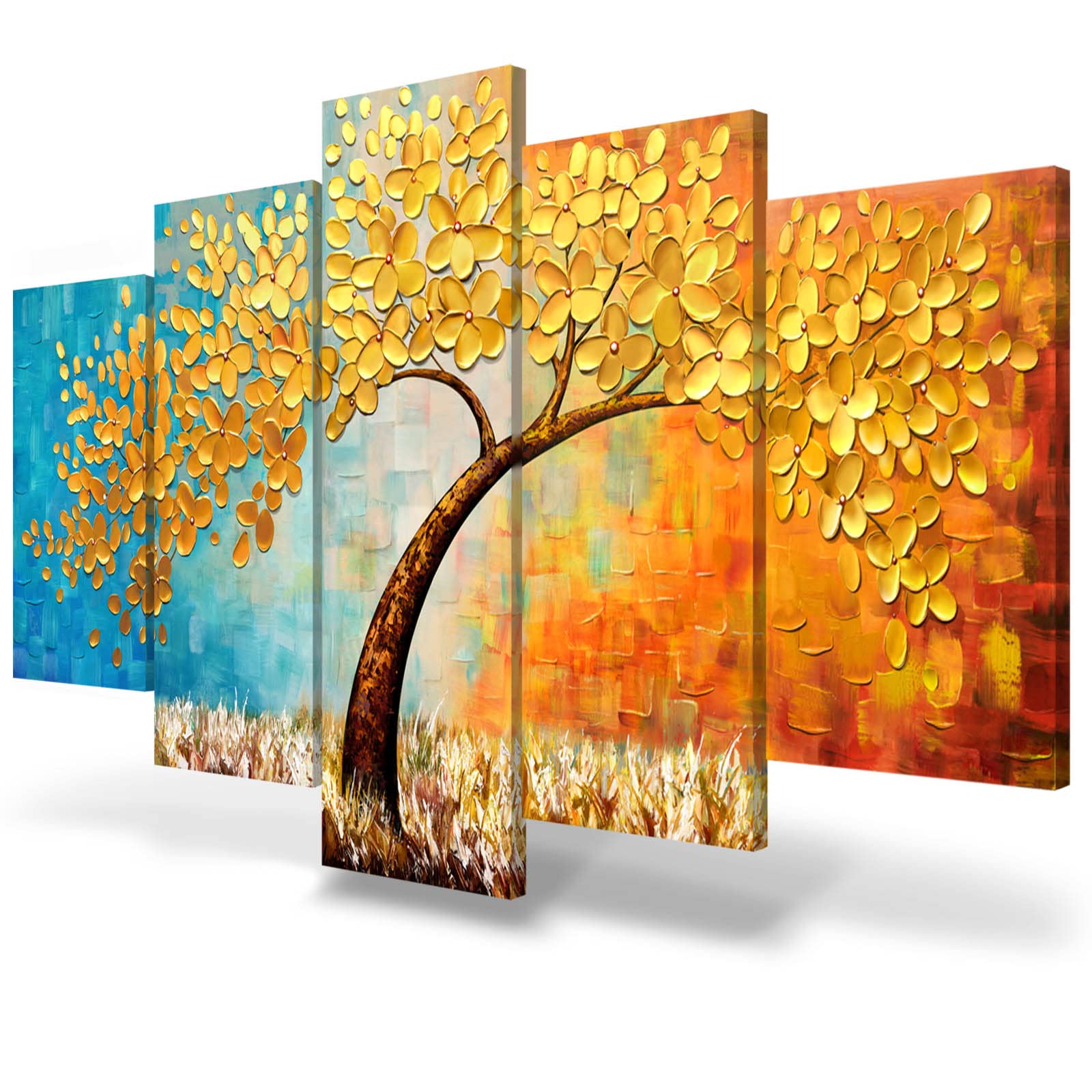 Tree of Life Abstract Gold Canvas Wall Art - 48x22 Inch Textured Painting for Living Room, Bedroom, Kitchen, Dining Room & Office Decor | Modern Home Wall Decorations & Floral Pictures
