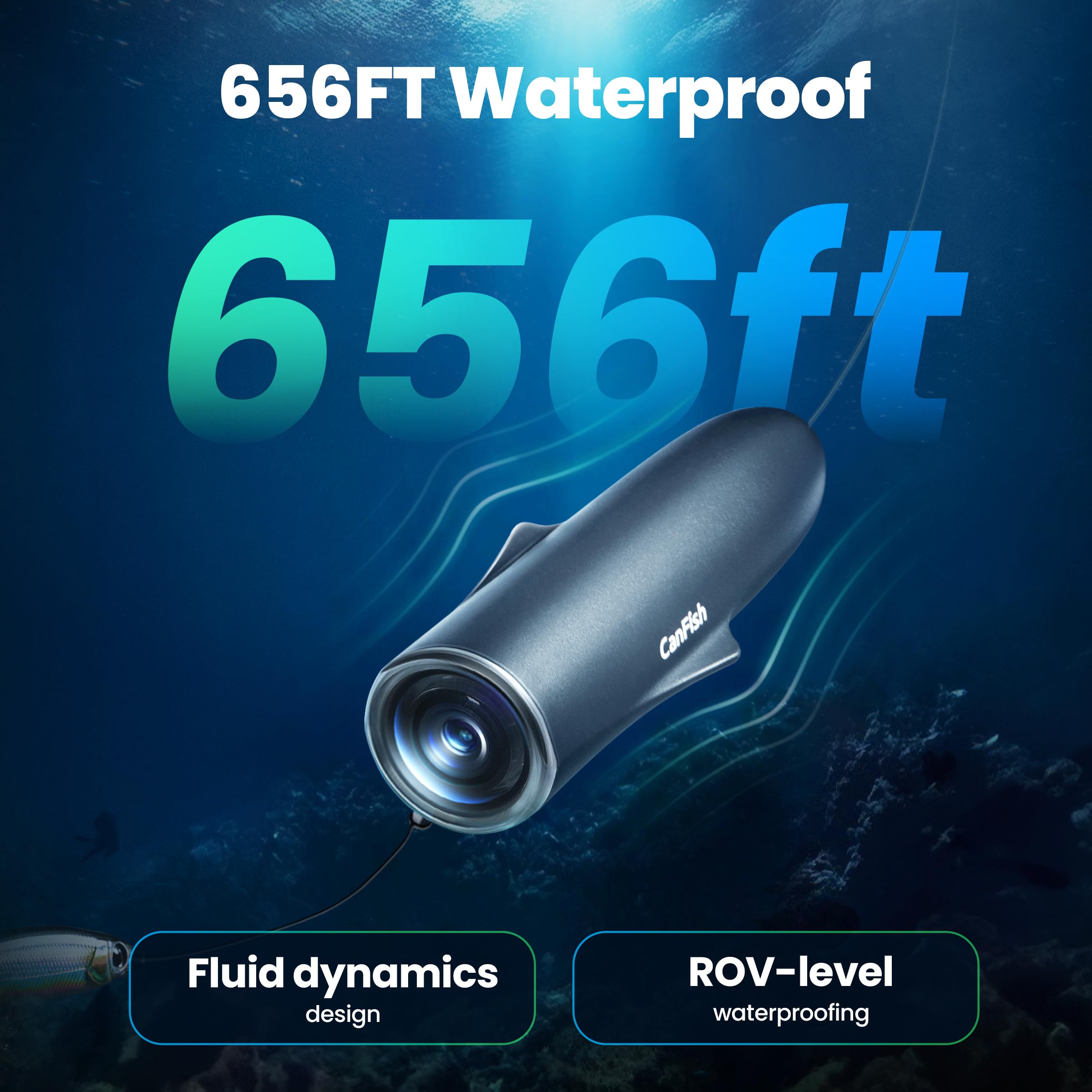 CamX Underwater Fishing Camera - HD 1080P, 136° Ultra-Wide Angle, 656FT Waterproof, Motion Detection, Smart Recording, Wireless Charging, iOS/Android App Compatible (Grey) - Perfect for Deep Sea Fishing, Ice Fishing, Scuba Diving & Underwater Exploration