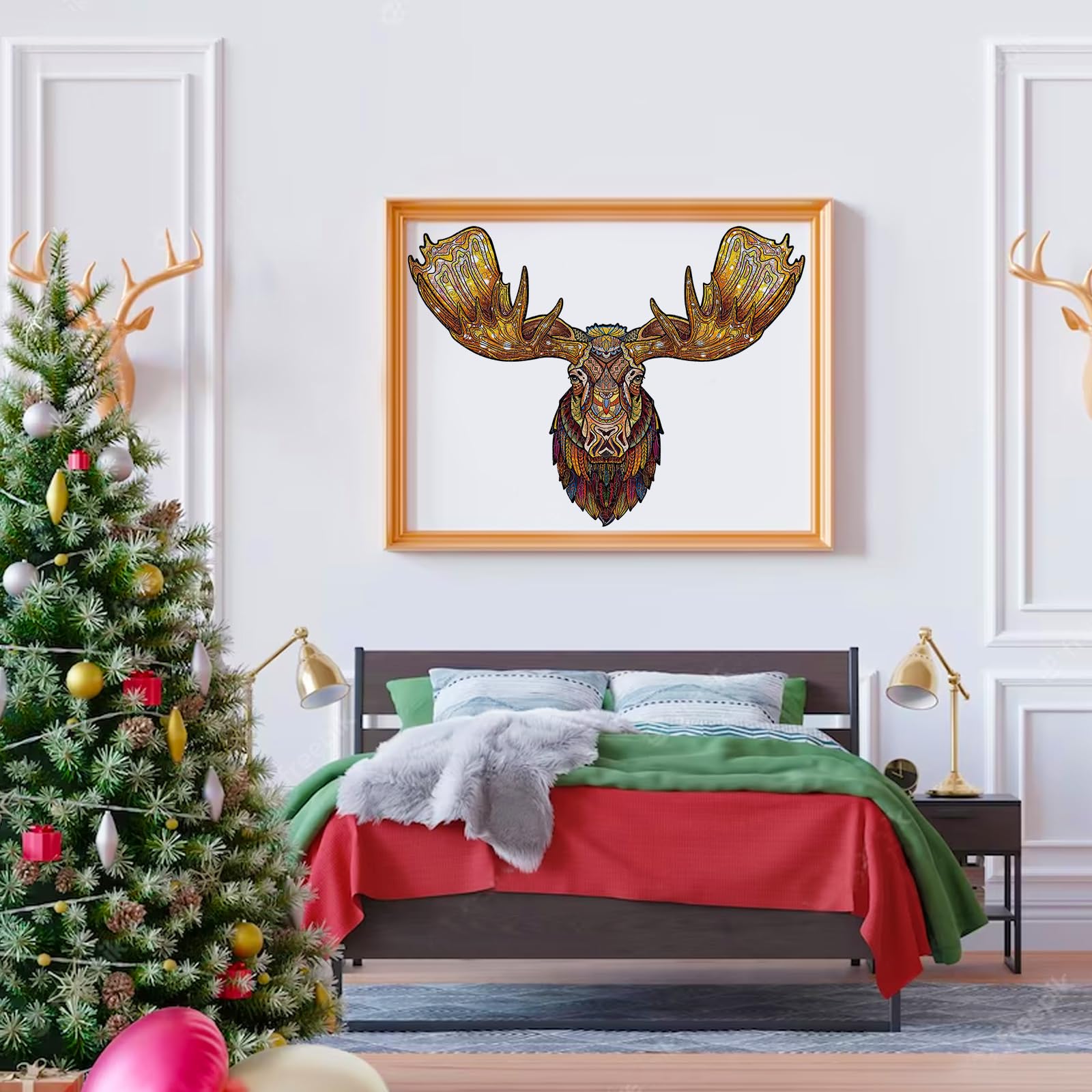 Premium Wooden Jigsaw Puzzle for Adults & Kids - 178-Piece Moose Animal Shape Puzzle with Storage Box (13.7x10.5in) - Challenging Brain Teaser for Family Game Night & Stress Relief