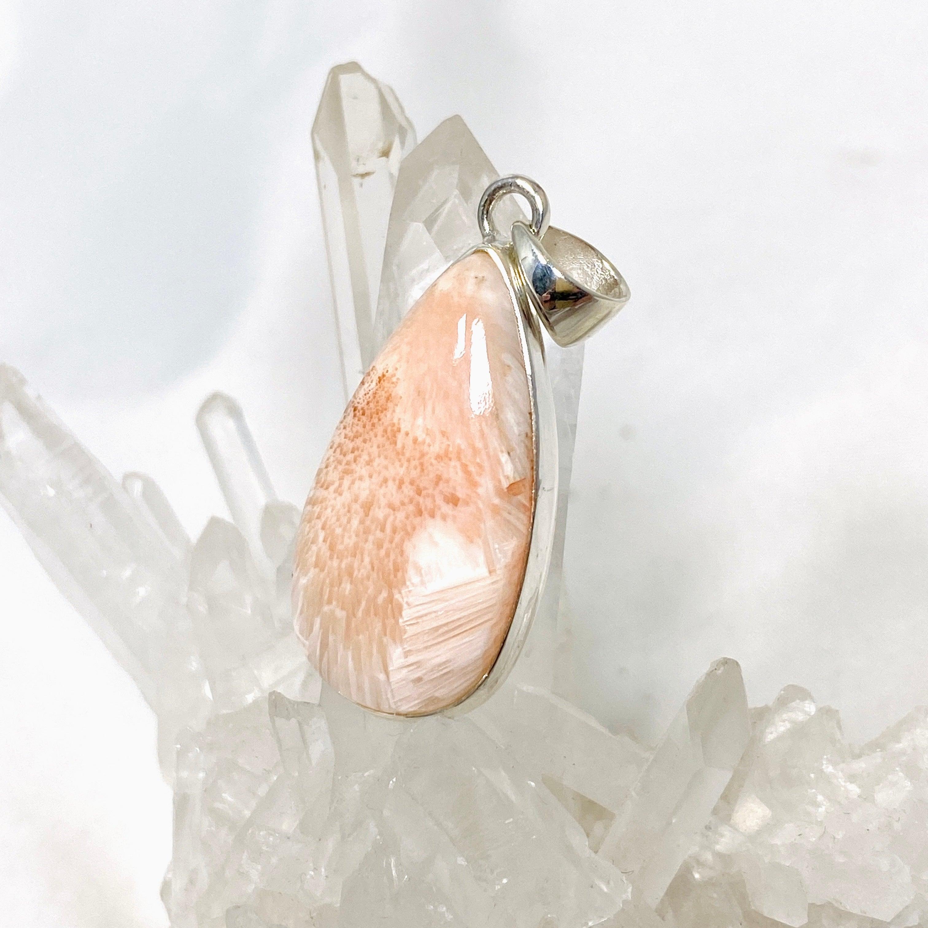Natural Peach Scolecite Teardrop Pendant Necklace - Healing Crystal Jewelry for Women - Perfect for Meditation, Energy Balancing & Spiritual Gifts
