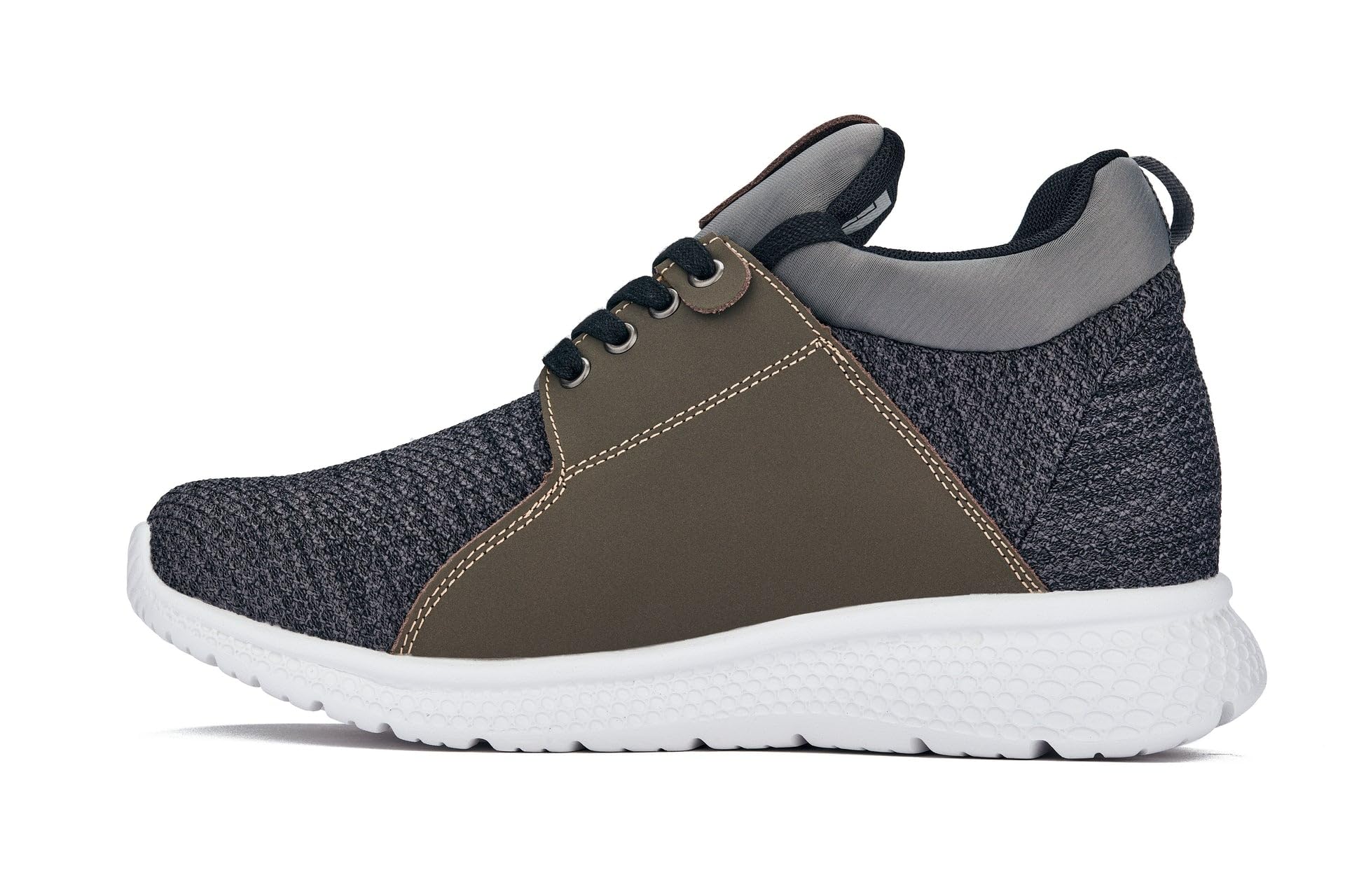 CALTO Men's Invisible Height Increasing Elevator Sneakers - 3.2 Inches Taller Grey Knit Lace-Up Fashion Shoes - Lightweight Comfort for Daily Wear & Special Occasions - Size 13 D(M) US