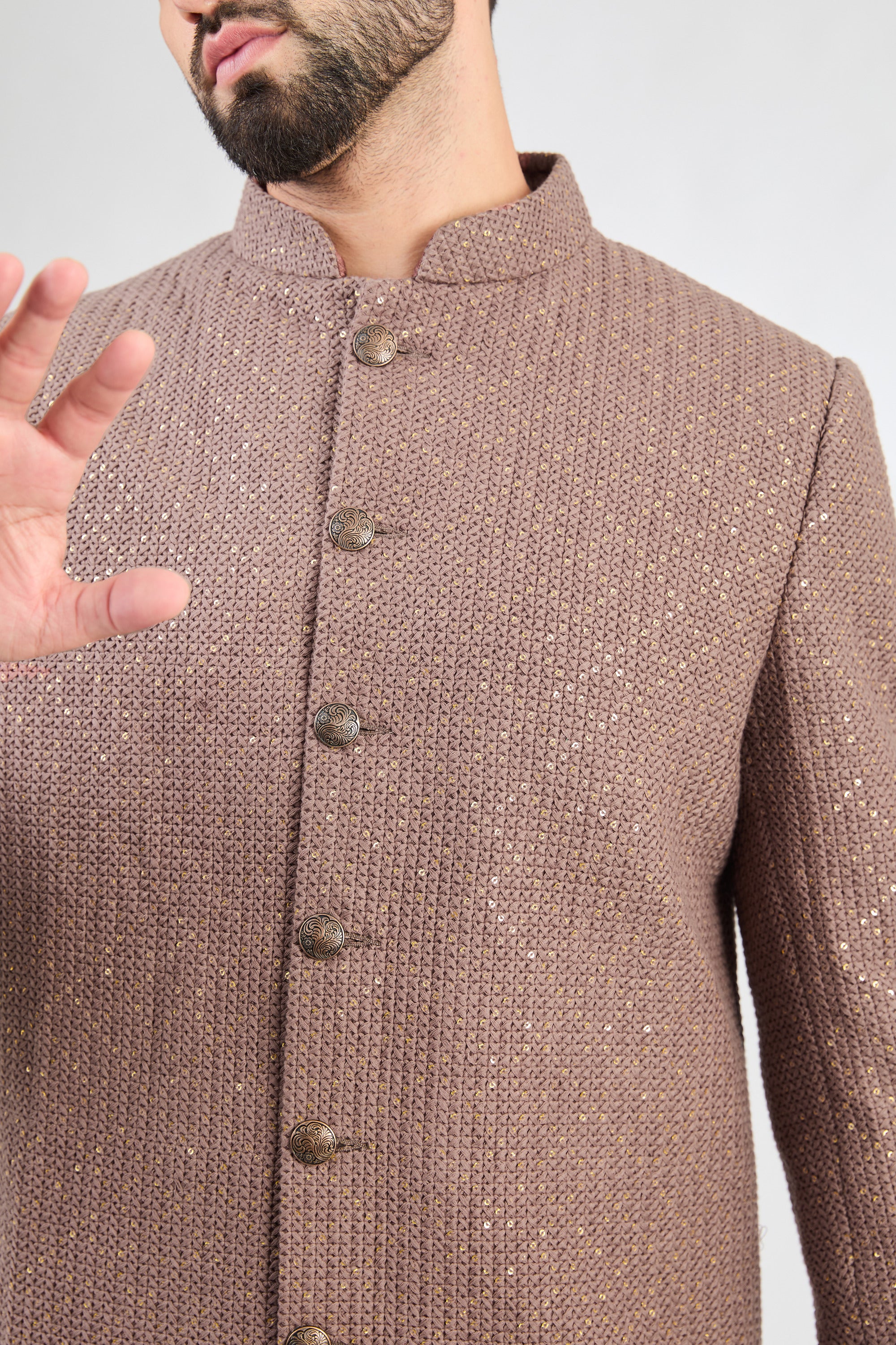 Elegant Mauve Taupe Royal Cut Short Sherwani for Men | Premium Wedding & Festive Attire | Perfect for Indian Weddings, Groom Outfits & Special Occasions