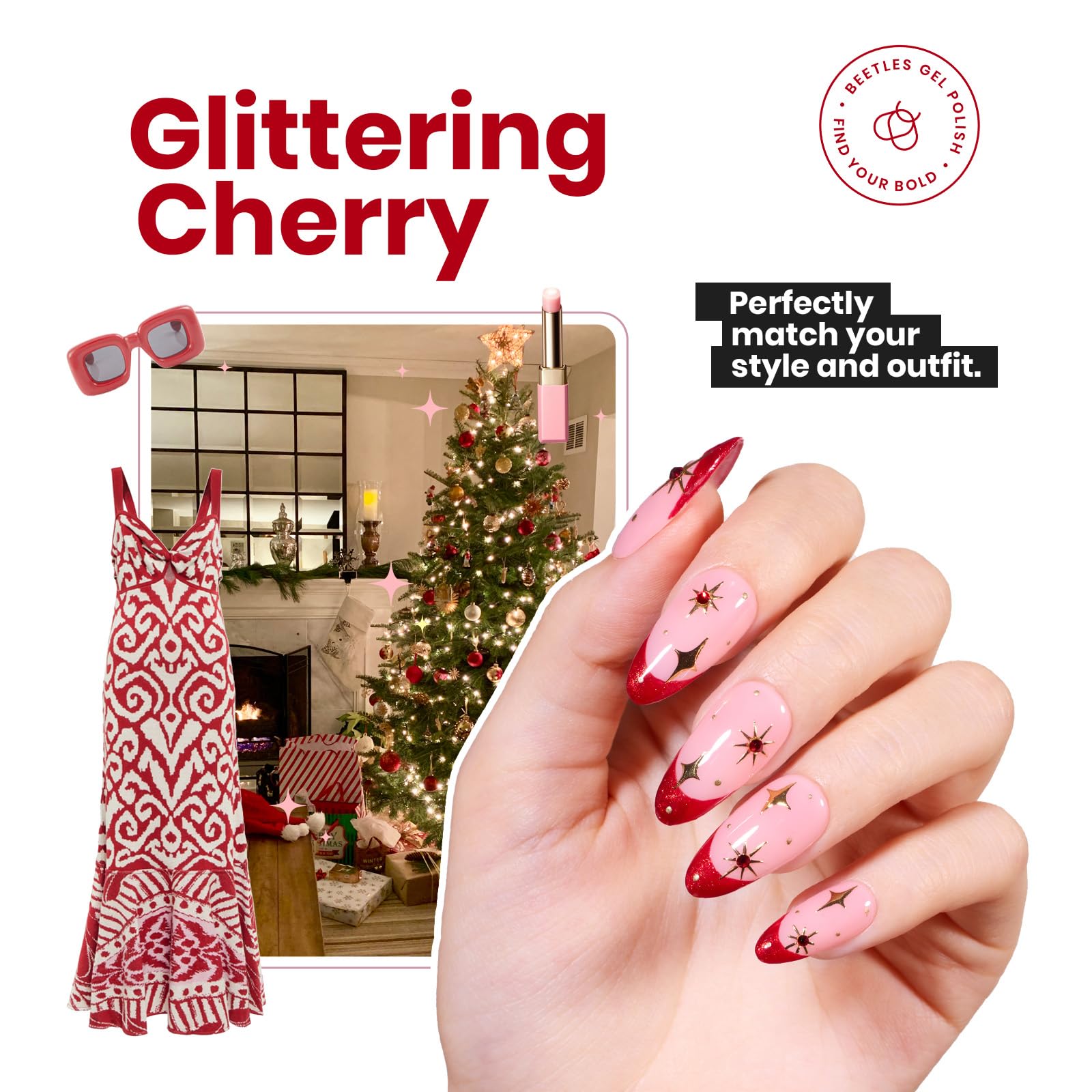 Beetles Red Glitter Nail Polish - 15ml Ruby Radiance Shimmer Nail Lacquer for DIY Manicure & Nail Salon | Long-Lasting Air-Dry Formula for Parties, Weddings & Special Occasions