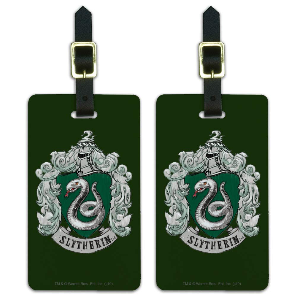 Harry Potter Slytherin Painted Crest Luggage ID Tags - Set of 2, Durable Carry-On Cards for Travel & Suitcases - Perfect for Harry Potter Fans & Wizarding World Enthusiasts