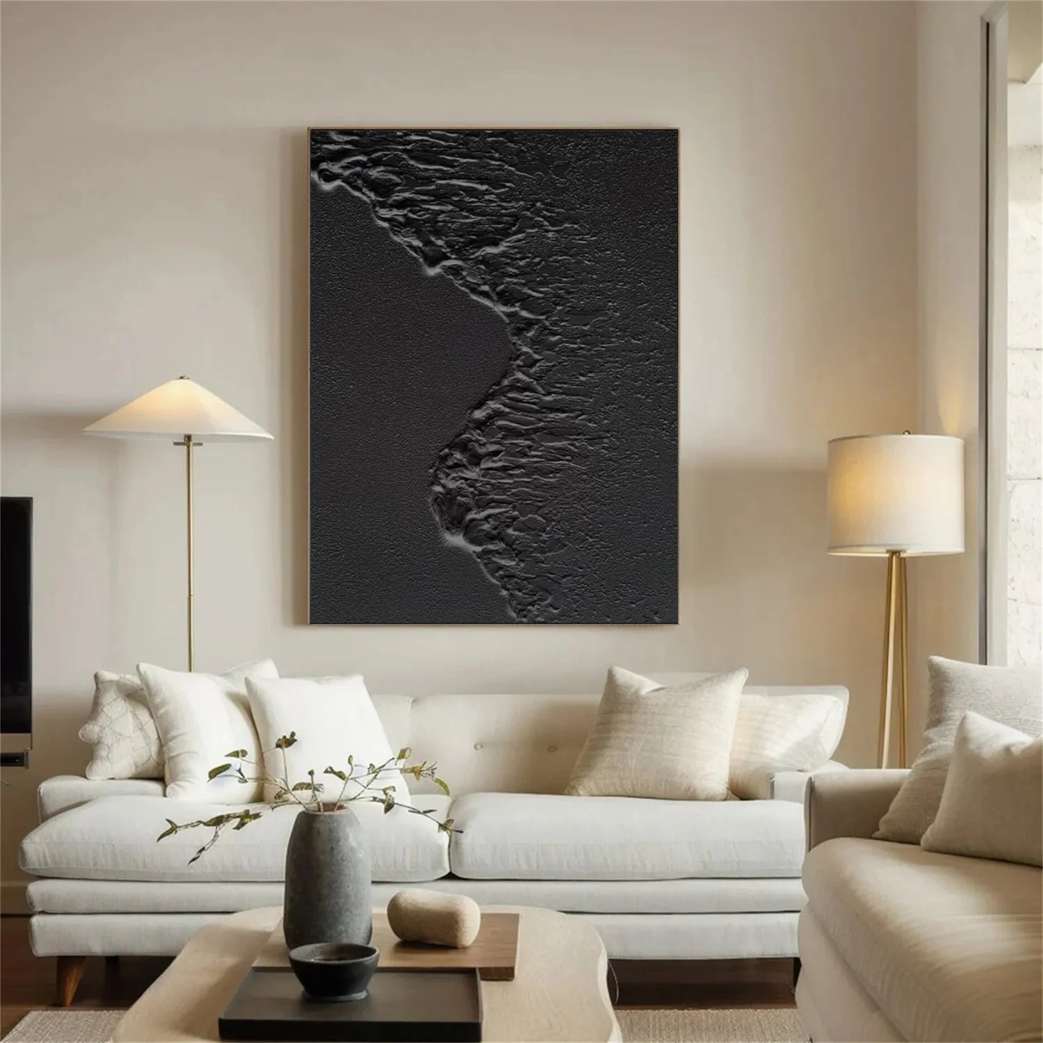 Black Plaster Art Minimalist Textured Painting - Modern Abstract Wall Decor for Living Room, Bedroom & Office | MZ105