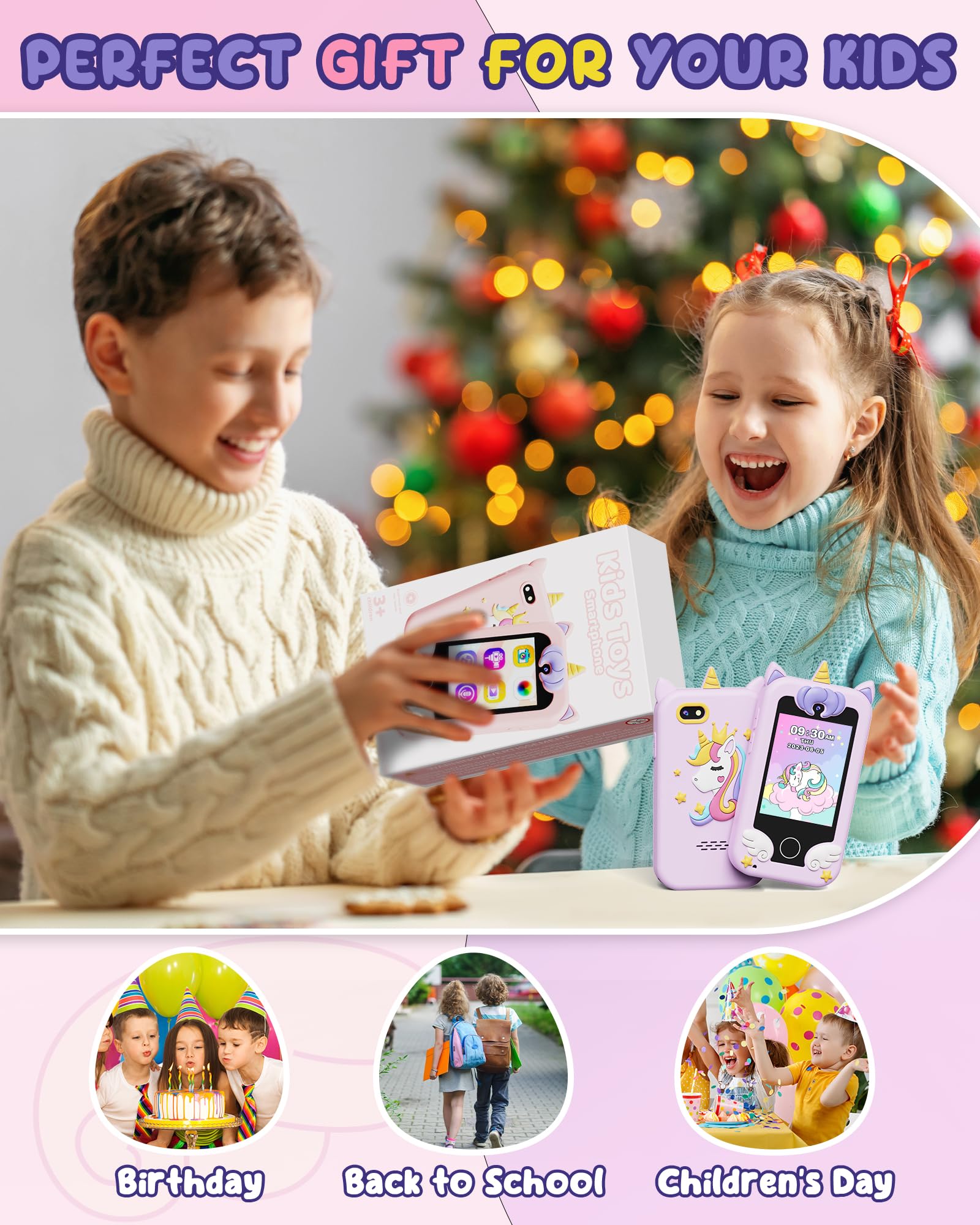 UCIDCI Kids Smart Phone Toy for Girls & Boys Ages 3-7 - Educational Learning Games, Dual Camera, MP3 Music Player - Perfect Christmas & Birthday Gift for Toddlers - Great for Travel, Home Play & Early Learning Development