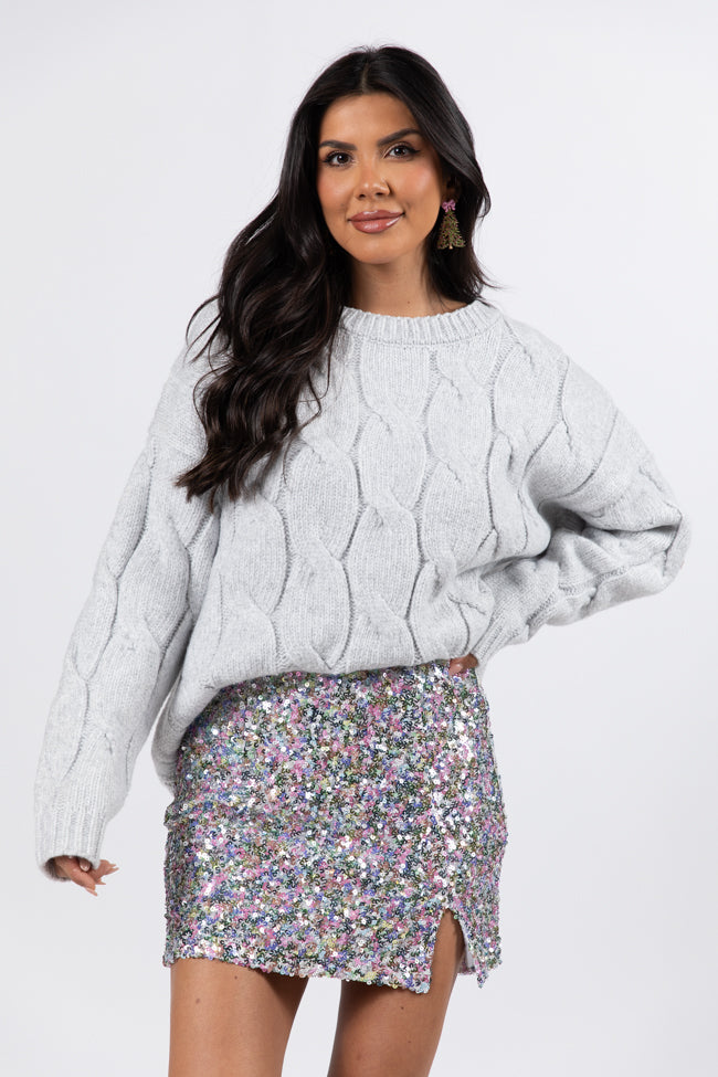 Steer Me Right Grey Oversized Cable Knit Sweater for Women | Cozy Winter Pullover | Perfect for Casual Outfits, Date Nights & Holiday Gatherings