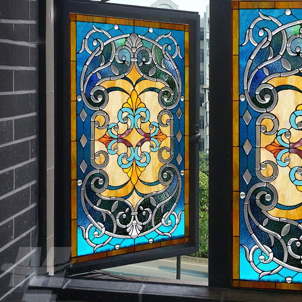 Stained Glass Window Film - Opaque Self-Adhesive Decorative Privacy Sticker for Bathroom, Living Room & Kitchen | Fits All Smooth Glass Surfaces 110x900cm (43x354inch) | Perfect for Home Decor, Office Privacy & Sun Protection