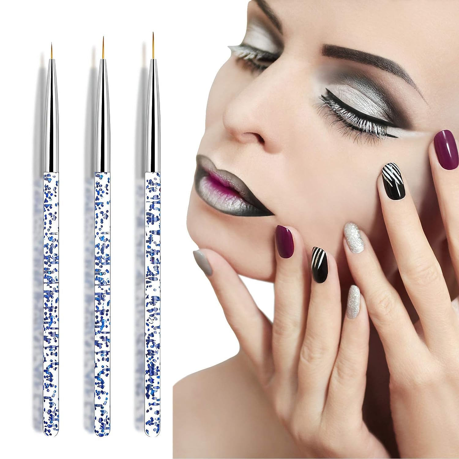 NAILWIND 3-Piece Nail Art Liner Brush Set for UV Gel & Acrylic Nails - Professional Nylon Brushes (7mm, 9mm, 11mm) - Perfect for Salon, Home Manicure & Nail Design Artistry