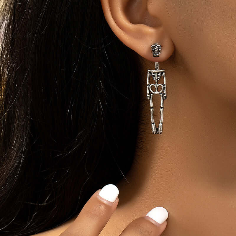 3 Ways Skull Skeleton Ear Jacket Earrings Stud | YM5089 - Gothic Punk Jewelry for Women, Men - Perfect for Halloween, Concerts & Alternative Fashion