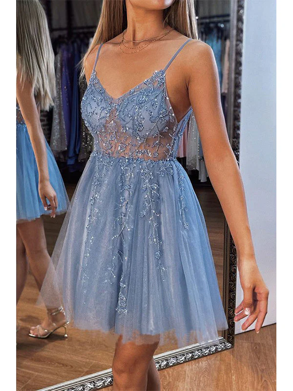 Elegant A-Line Beaded Short Prom Dress with Tulle Skirt - Perfect for Homecoming, Parties & Special Occasions - Style J4207