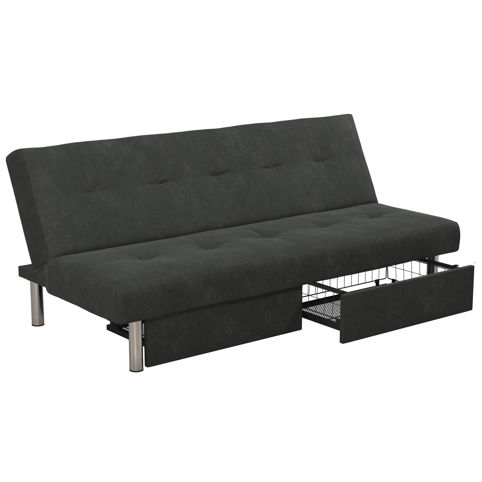 DHP Sola Storage Futon Sofa Bed - Convertible Sleeper with Under Seat Storage, Gray - Perfect for Small Apartments, Guest Rooms & Dorm Rooms