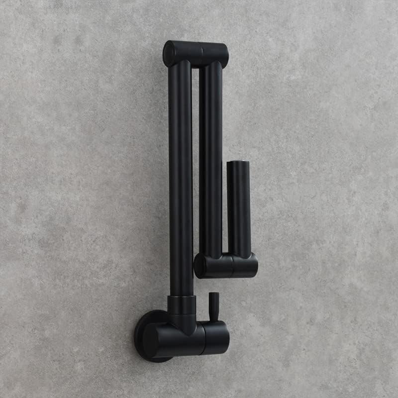 Premium Matte Black Solid Brass Wall Mounted Folding Kitchen Faucet - Double Switch, Stretchable Design for Modern Sinks | Ideal for Small Kitchens, RVs & Outdoor Use