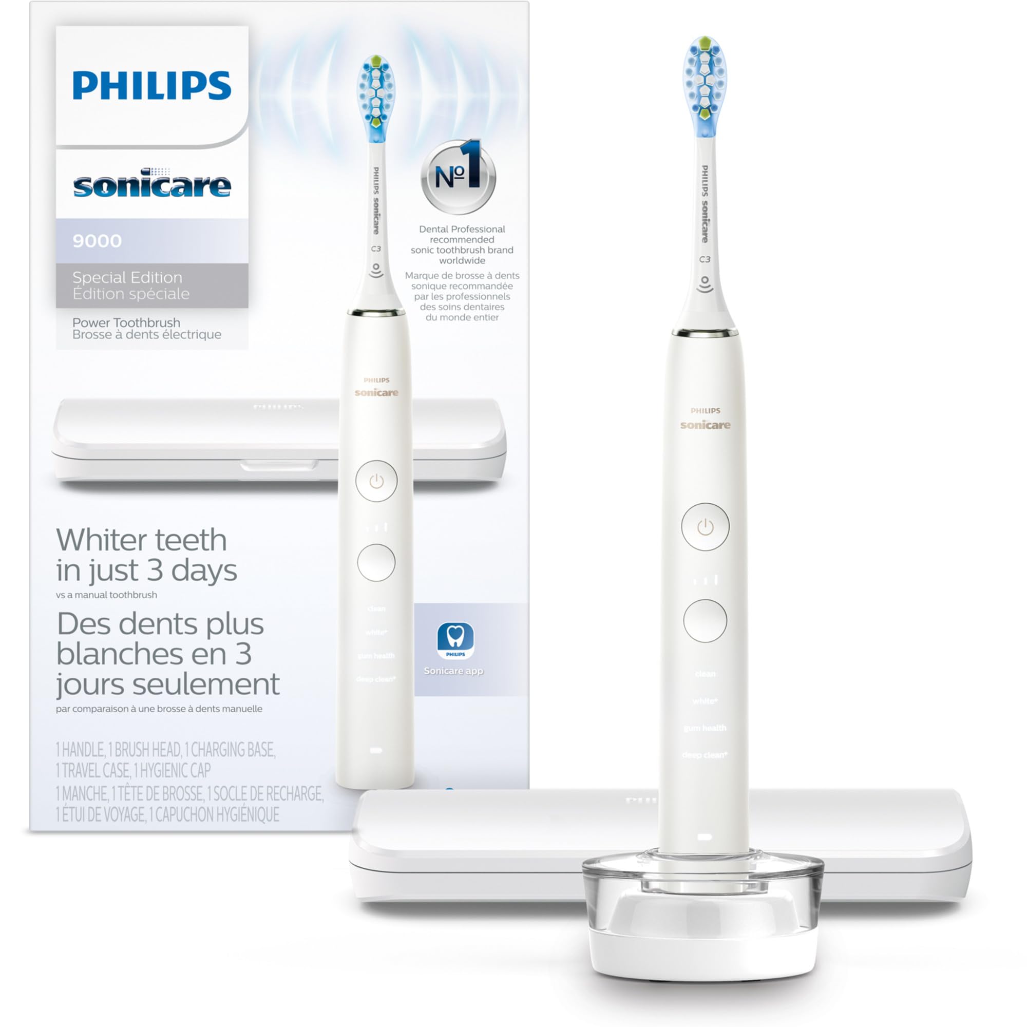 Philips Sonicare DiamondClean 9000 Special Edition Rechargeable Electric Toothbrush - HX9911/93 (White) | Professional Teeth Cleaning for Whitening & Gum Care | Perfect for Travel & Home Use