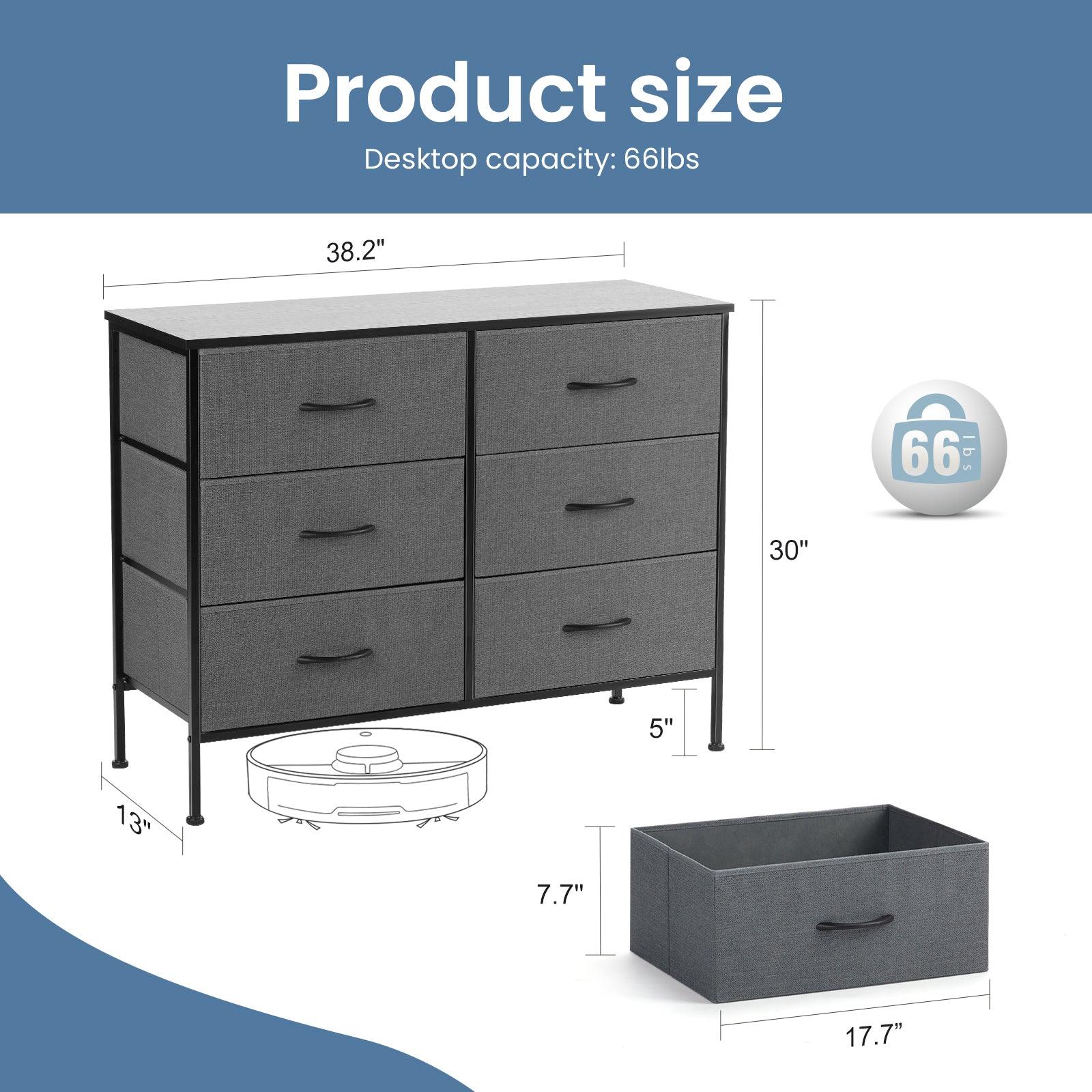 6-Drawer Fabric Dresser for Bedroom with Metal Frame & Wooden Top - Wide Storage Chest for Clothes, Bedding & TV Stand - Perfect for Master Bedroom, Guest Room & Dorm Organization