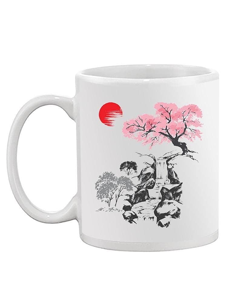 Smartprints Cherry Tree Growing On Rock Ceramic Mug - Unisex Coffee Tea Cup for Home, Office, or Gift