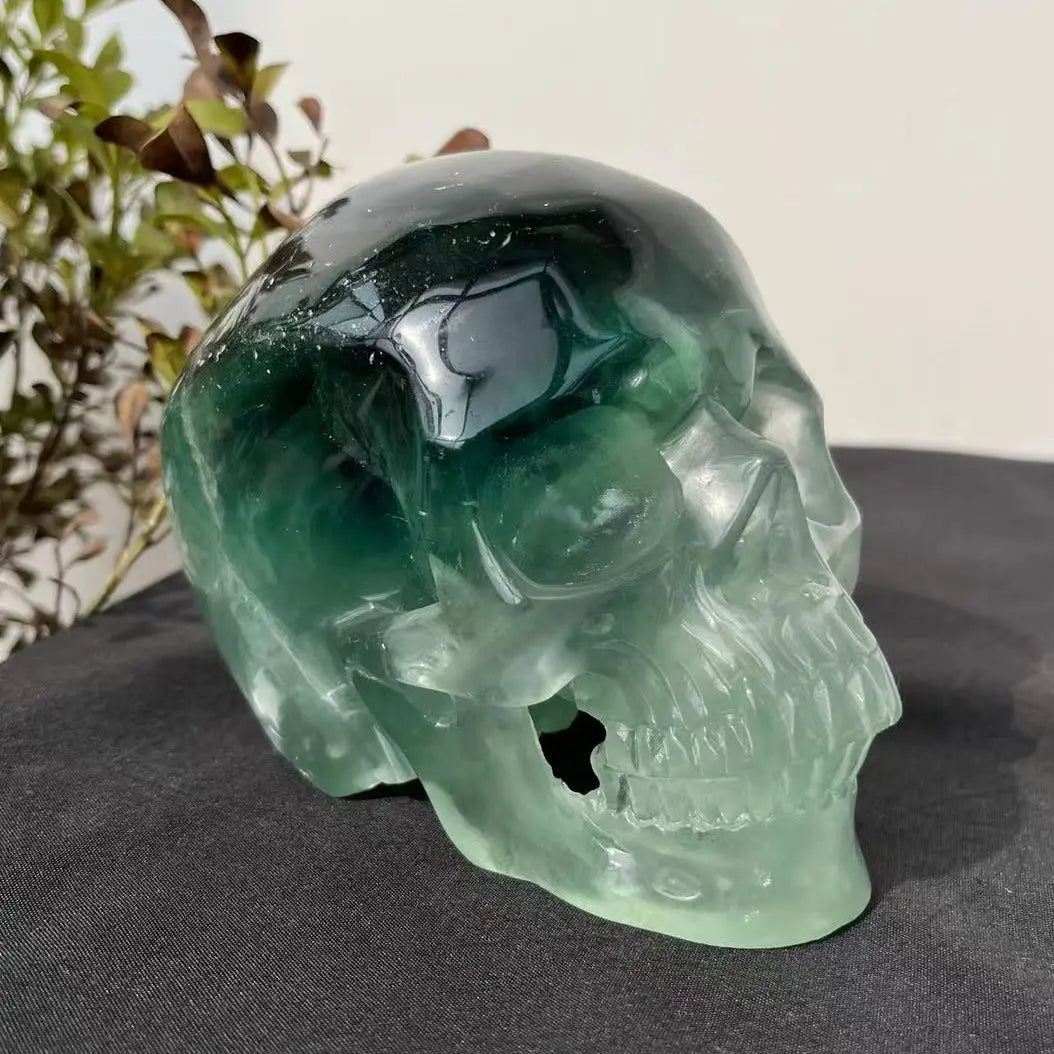 Natural Fluorite Quartz Crystal Hand Carved Skull - 110-130mm Healing Stone for Reiki, Meditation & Home Decor - Unique Spiritual Gift for Collectors & Energy Workers