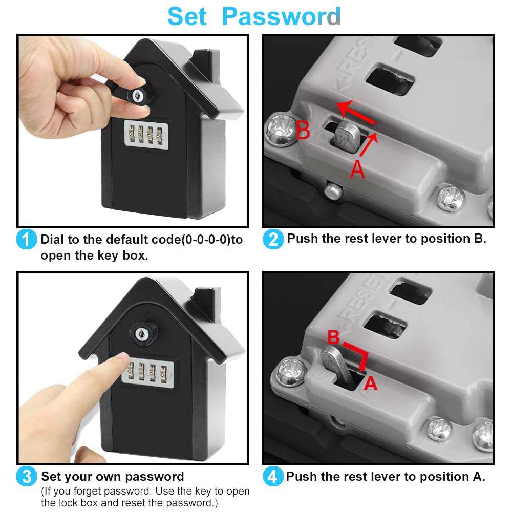 Wall Mount Key Lock Box - 4-Digit Combination Key Safe with Resettable Code, Weatherproof Zinc Alloy Key Storage for Outdoor & Indoor Use - Perfect for House Spare Keys, Vacation Rentals, and Airbnb Properties (Includes Mounting Kit)