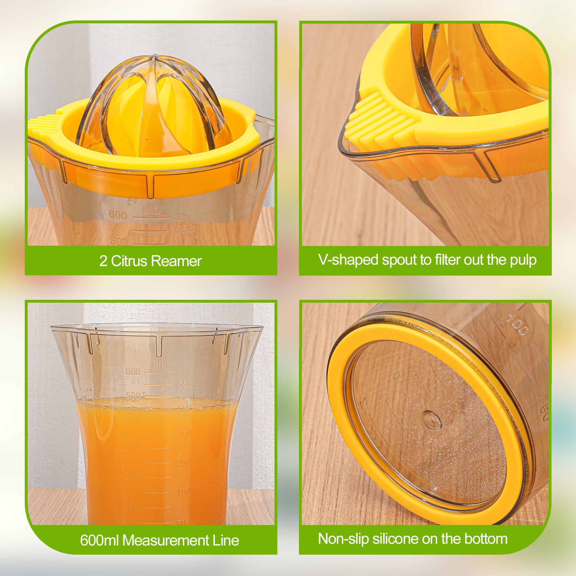 600ml Manual Citrus Juicer - Handheld Lemon, Orange & Lime Squeezer with 20oz Capacity - Yellow Kitchen Gadget (3.4x5.1x15.9 inches) - Perfect for Fresh Juice, Cocktails & Healthy Drinks