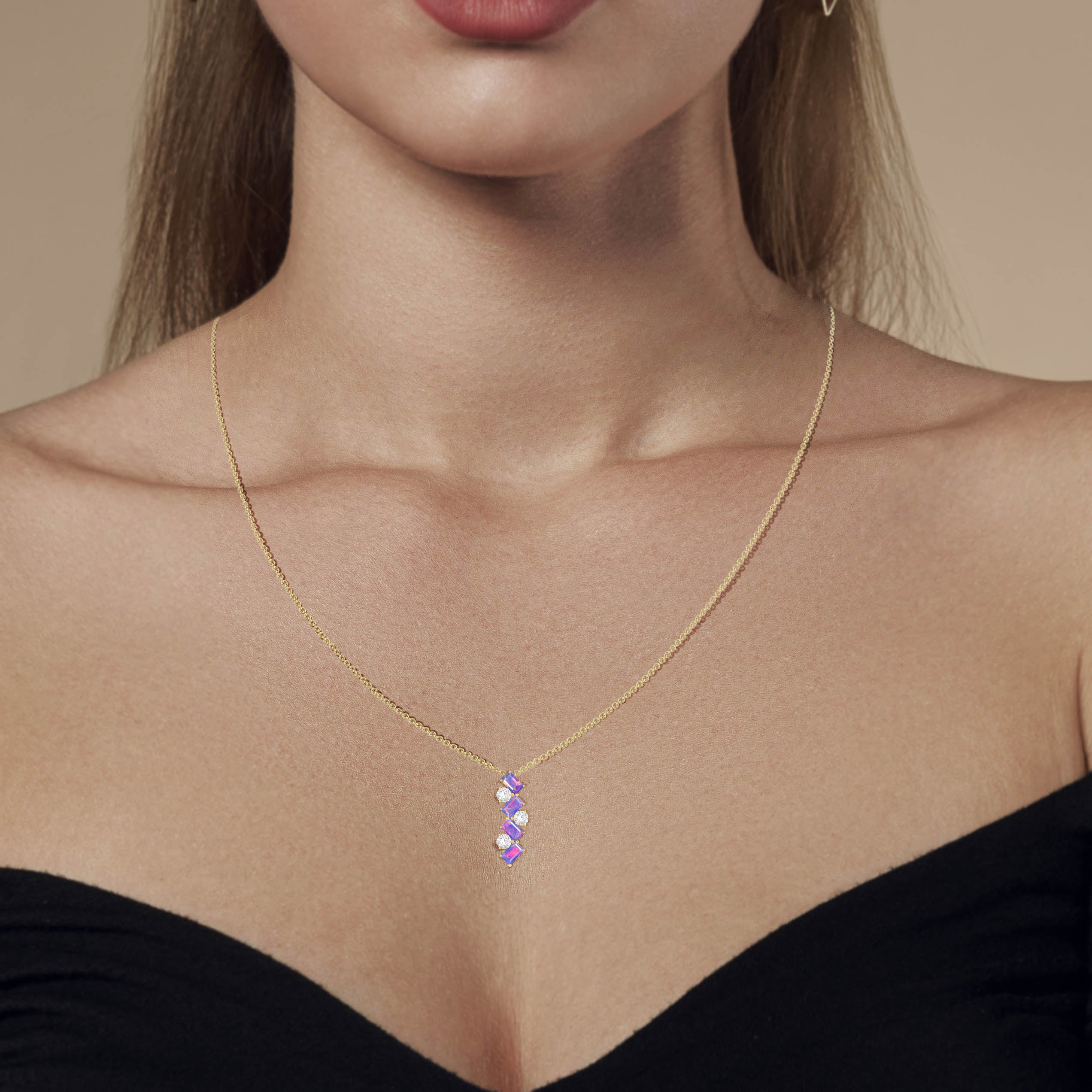Lavender Baguette Opal Gemstone Charm Pendant Necklace - Elegant Dainty Jewelry for Women, Gift for Her, Birthday, Anniversary, Valentine's Day - Perfect for Everyday Wear & Special Occasions