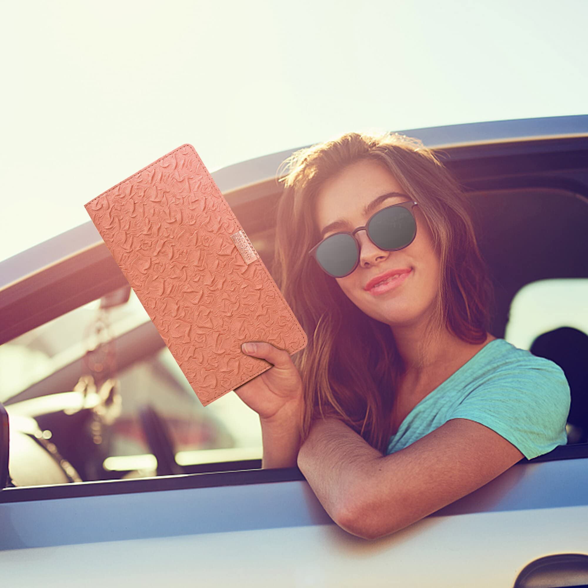 Leather Car Document Holder - License & Insurance Organizer for Glove Box | Travel & Vehicle Accessories for Men & Women (Pink)