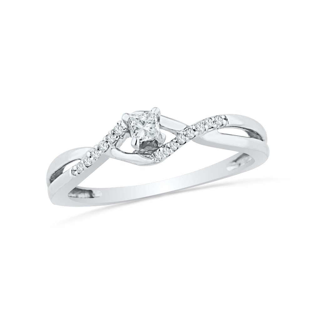 10KT White Gold Princess & Round Diamond Promise Ring (1/6 CTTW) - Perfect for Engagements, Anniversaries & Romantic Gifts