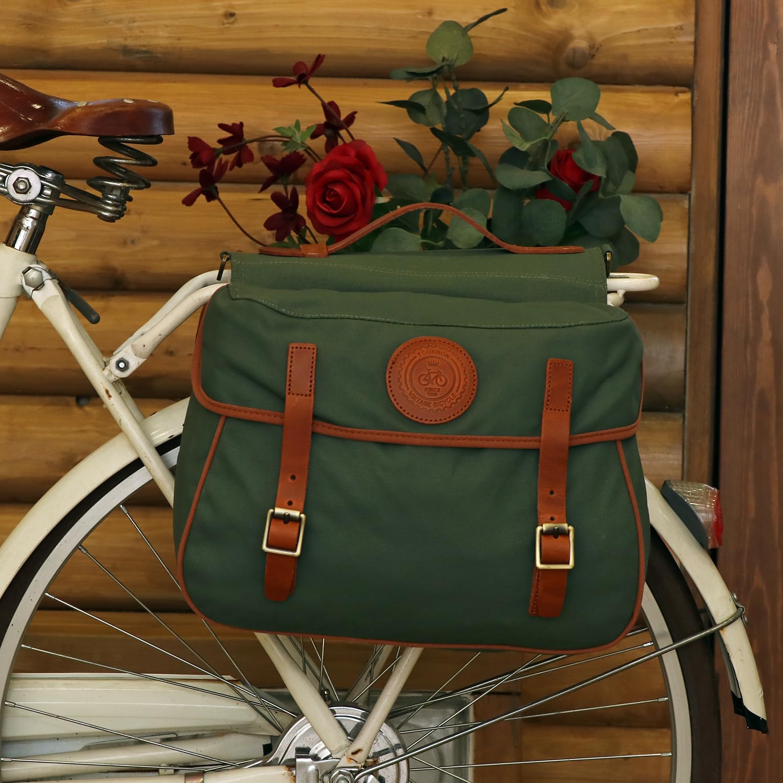 Waterproof Canvas Bicycle Pannier Bags - Tourbon Bike Rear Seat Carrier Bag with Double Side Panniers for Cycling, Commuting & Outdoor Adventures
