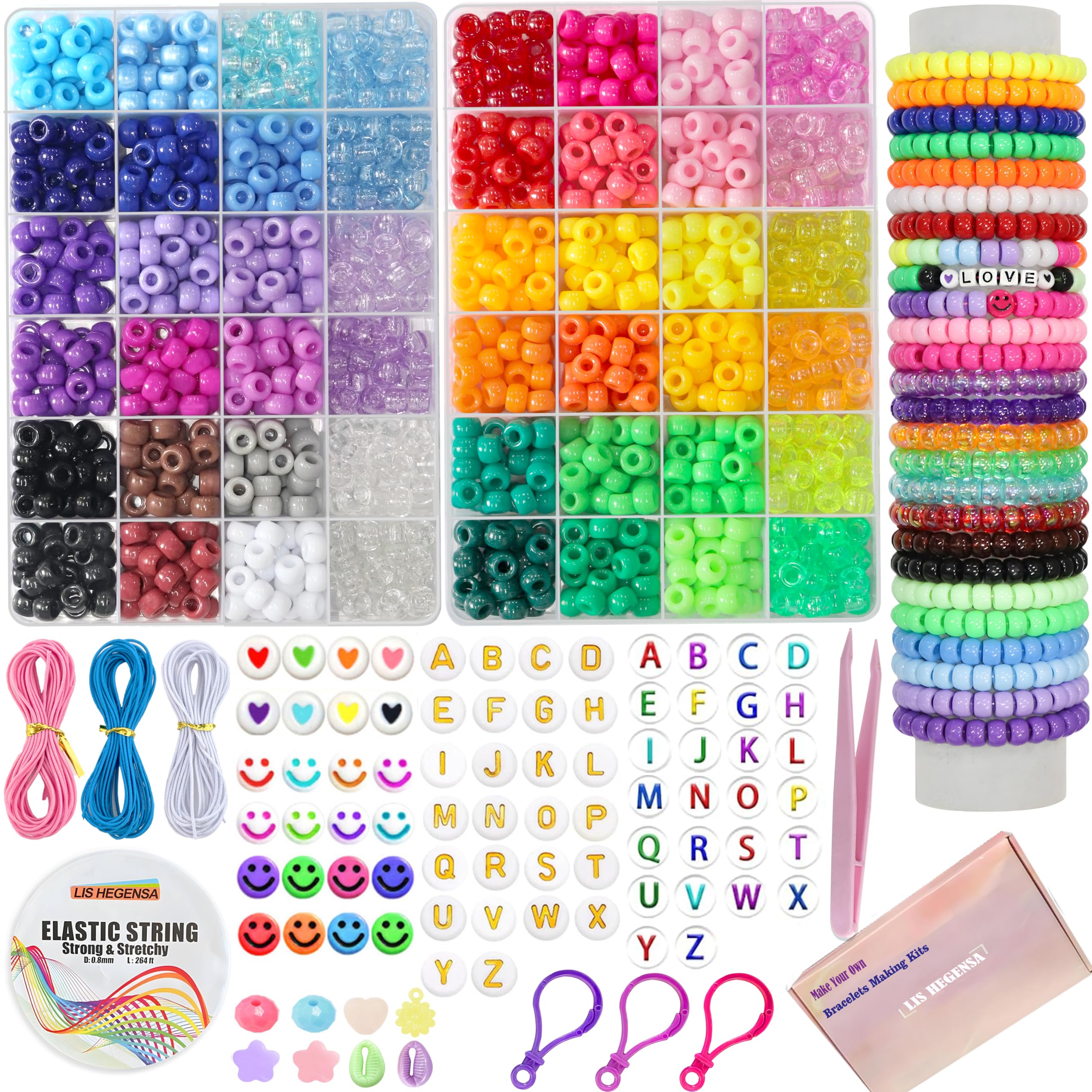 **LIS HEGENSA 2700PCS Bulk Pony Beads for Jewelry Making, Hair Braiding & Bracelets - 48 Color Plastic Craft Beads for Necklaces, DIY Kandi Beads, Girls Hair Accessories & Kids Crafts**    *(Perfect for DIY Jewelry, Friendship Bracelets, Scrapbooking, and Kids' Craft Projects!)*
