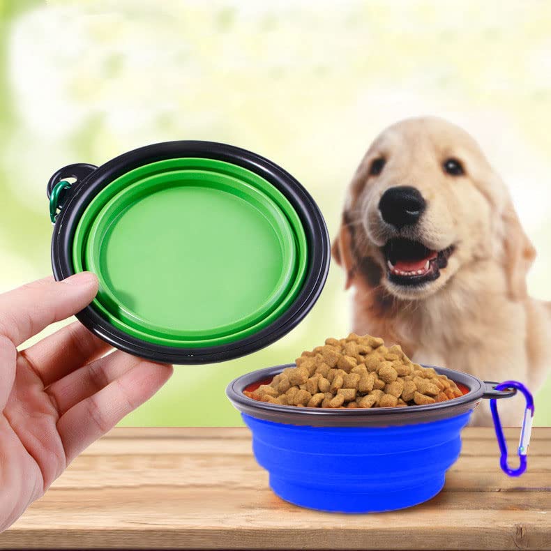 FrenchyB Collapsible Dog Bowl 2 Pack - Foldable & Expandable 1000ml Silicone Pet Food & Water Dish for Dogs & Cats | Portable Travel Bowls for Hiking, Camping & Outdoor Adventures (Blue & Green)