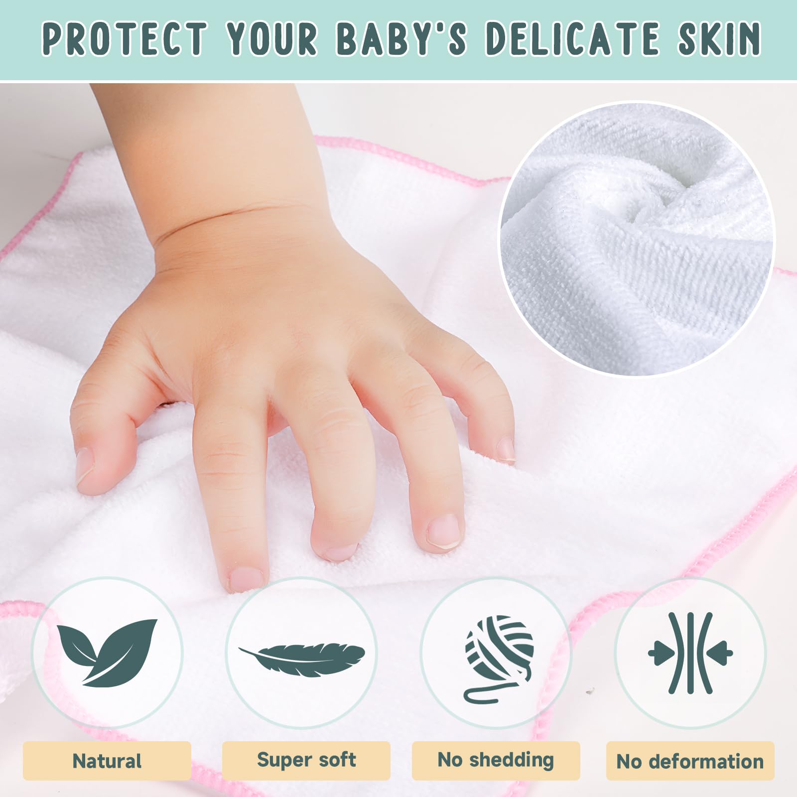 30 Pack Reusable Organic Cotton Baby Wipes with 3 Pack Dispenser - Soft Washable Cloth Diaper Wipes 8x8 Inches - Eco-Friendly Natural Wipes for Newborns, Toddlers & Sensitive Skin - Perfect for Diaper Changes, Face Cleaning & On-the-Go Use