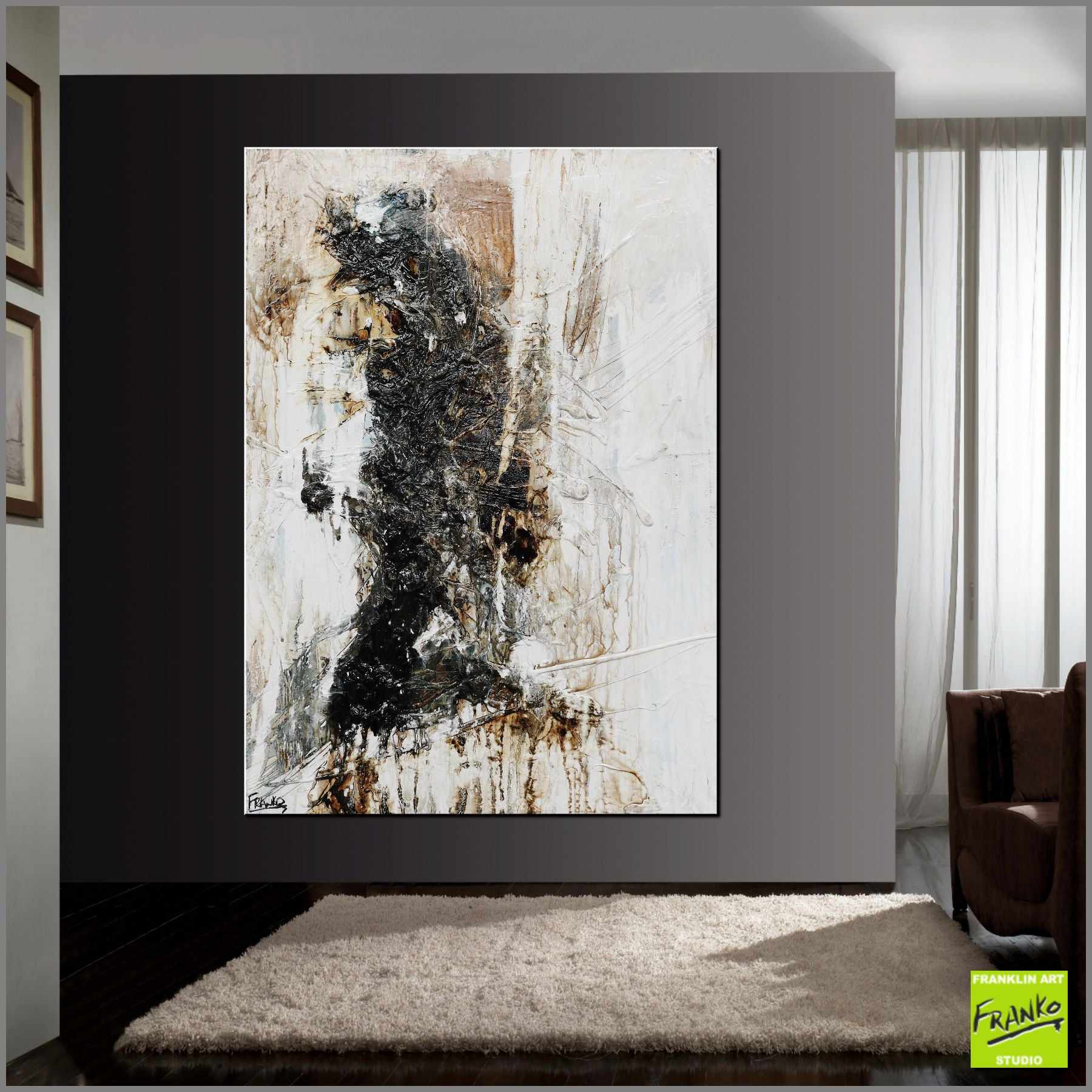 140cm x 100cm Black White Rust Textured Abstract Canvas Art - Modern Industrial Wall Decor for Living Room, Office & Bedroom