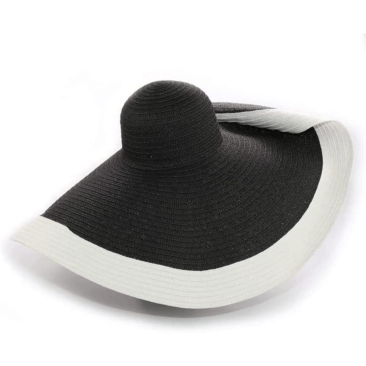 Stylish Oversized Wide Brim Straw Sun Hat for Women - Handmade Rollable Floppy Beach Hat (Black, 57x26x70cm) - Perfect for Summer Vacations, Pool Parties & Outdoor Adventures