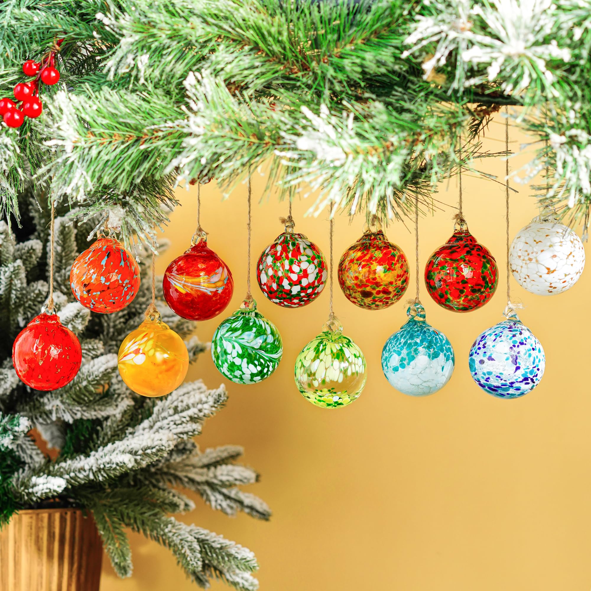 Set of 12 Hand-Blown Glass Ornaments - Hanging Gazing Balls & Witches Balls for Outdoor Patio, Garden, and Yard Decor | Perfect for Christmas, Halloween, and Year-Round Home Decoration
