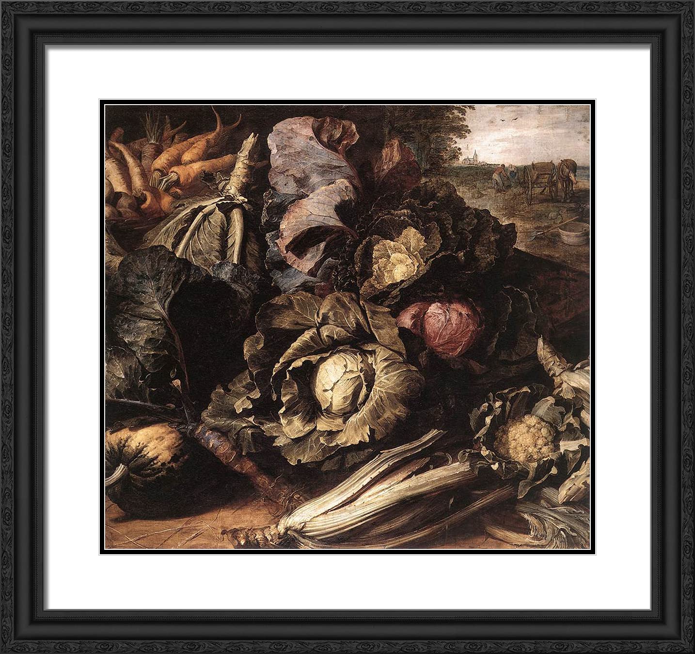 Frans Snyders Vegetable Still Life Art Print - 21x20 Black Ornate Framed with Double Matting | Wall Decor for Living Room, Dining Room & Office