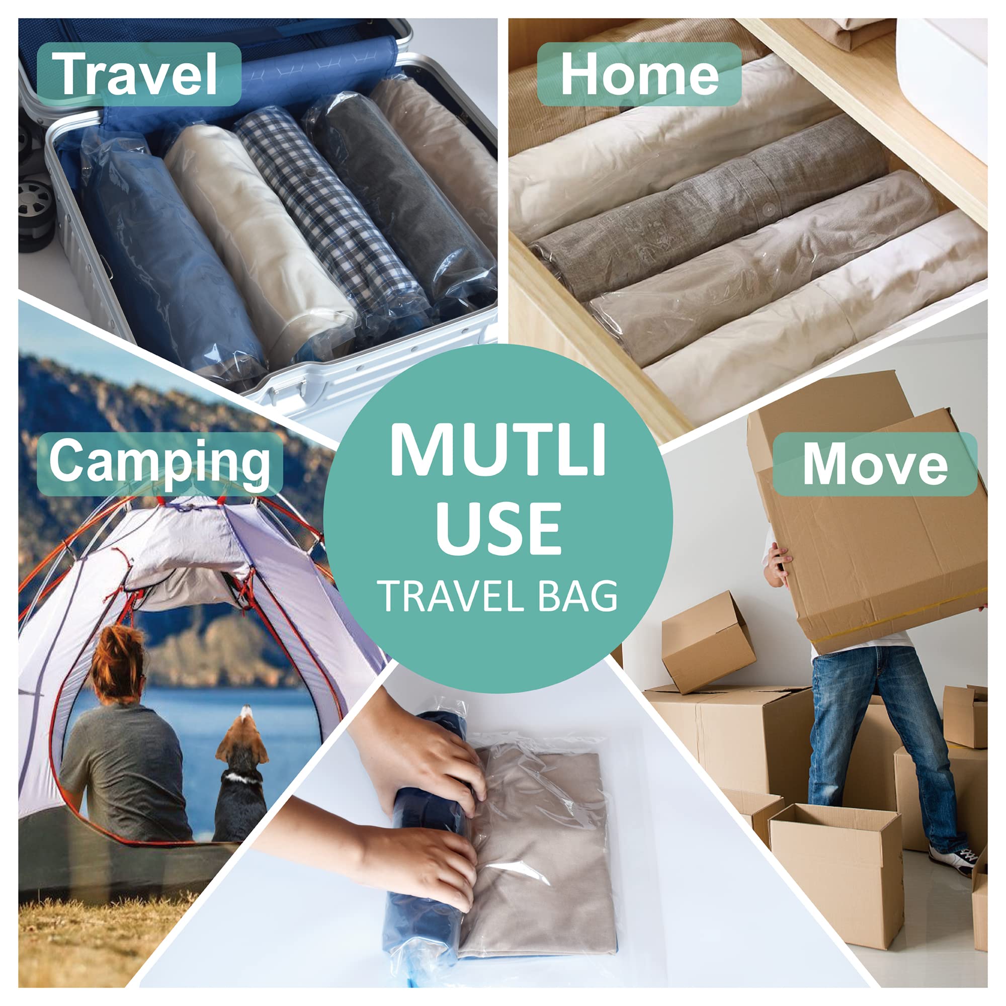 16 Pack Space Saver Compression Bags for Travel - No Vacuum Needed - Cruise Accessories & Packing Essentials | Perfect for Organizing Luggage, Clothes Storage & Maximizing Suitcase Space
