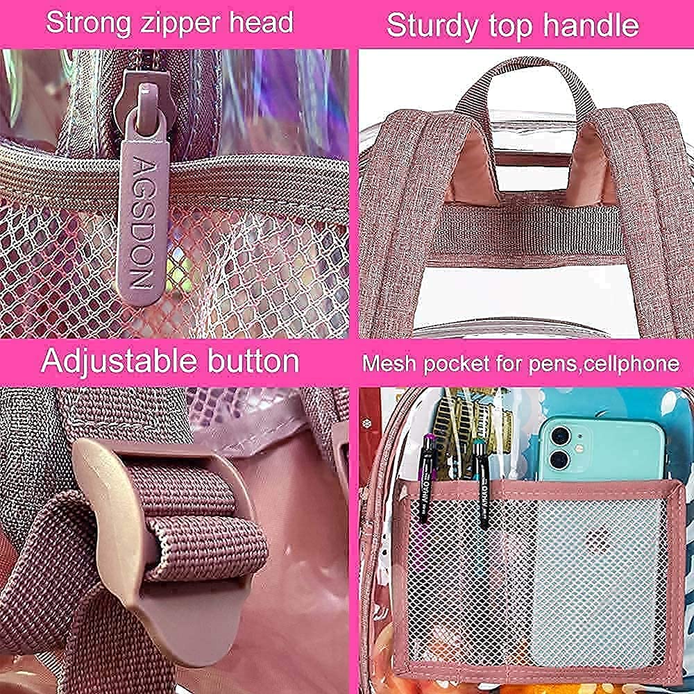 GXTVO Clear Backpack - Stylish Purple & Pink Transparent School Backpack for Women & Teens - Perfect for School, Travel, Concerts and Stadium Events