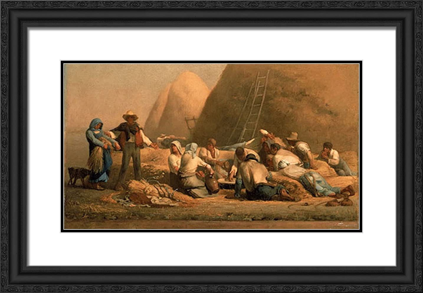 Jean-Francois Millet 'Harvesters Resting' 24x17 Inch Black Ornate Framed Art Print with Double Matting - Perfect for Living Room, Bedroom & Office Wall Decor